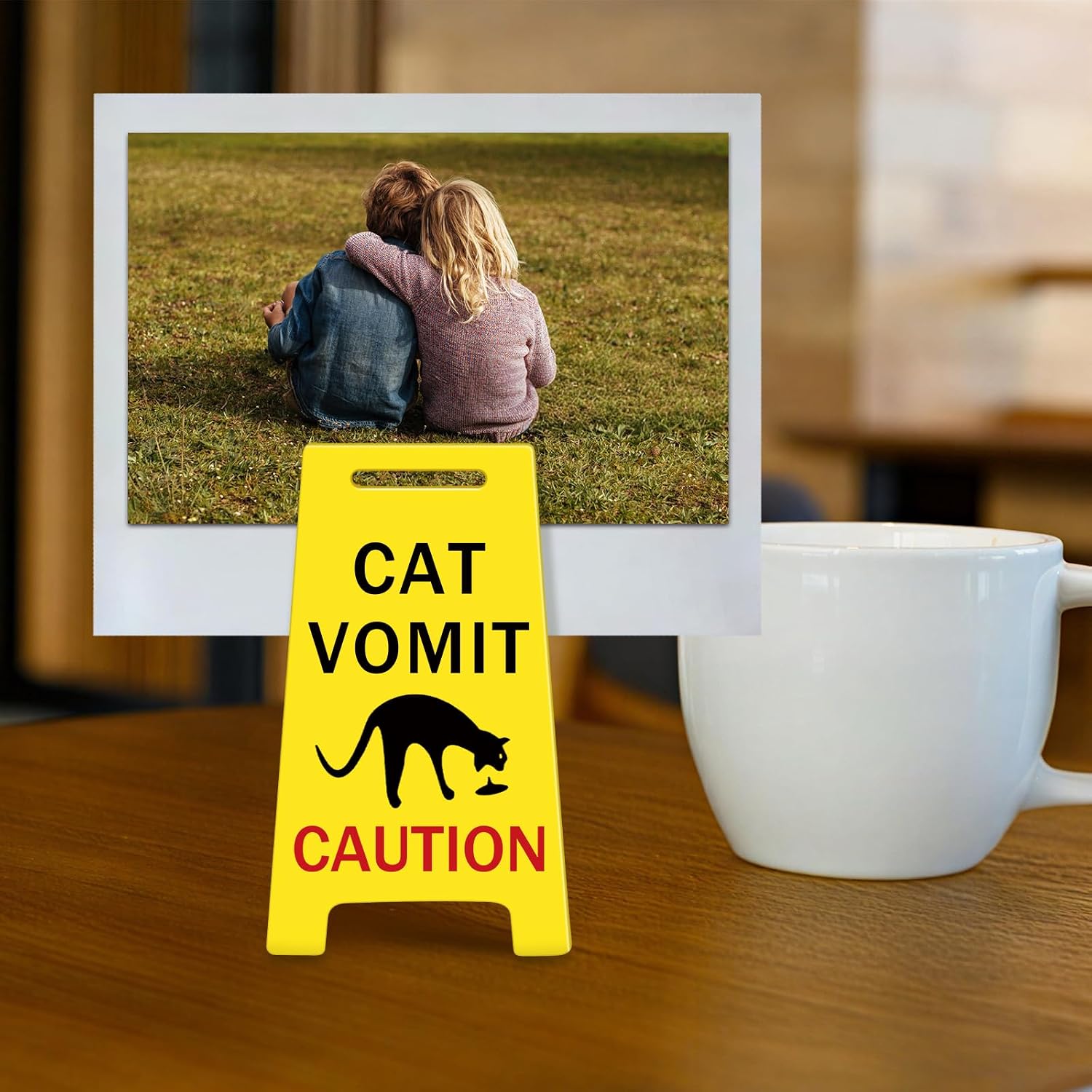 Funny Cat Vomit Caution Sign Cats Themed Gifts for Cat Lovers Funny Gifts for Cat Mom or Dad Pet Owners Friends Humor Enthusiasts Christmas Quirky Gag Gifts Cats Desk Accessories Caution Sign image 5