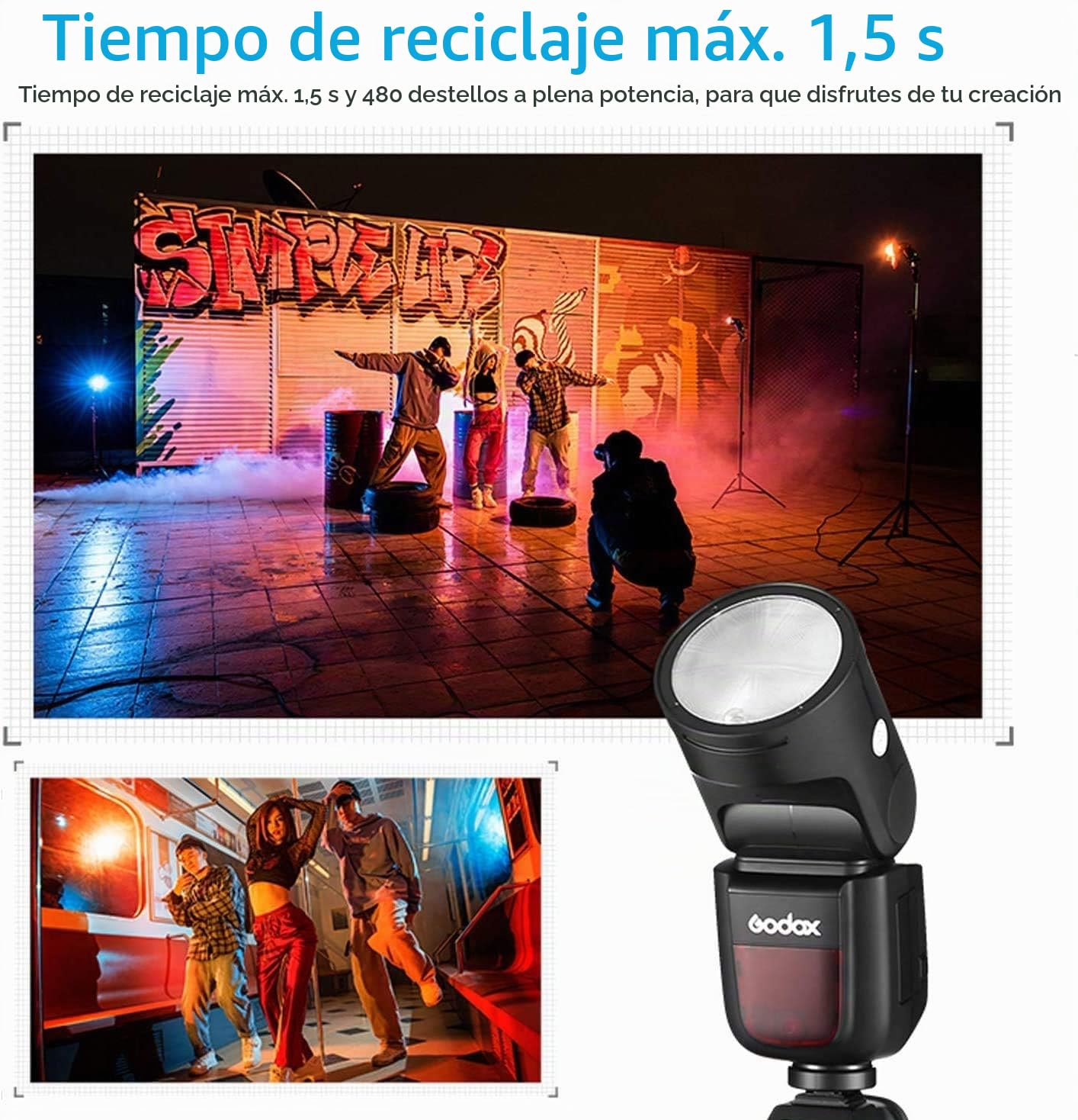 Godox V1C Kit de Flash Redondo para Canon - Flash de Cabeza Redonda para Cámara 2.4G HSS 1/8000S TTL, Tiempo de Reciclaje de 1.5 Segundos, Batería de Litio de 2600 mAh, Lámpara de Modelado LED