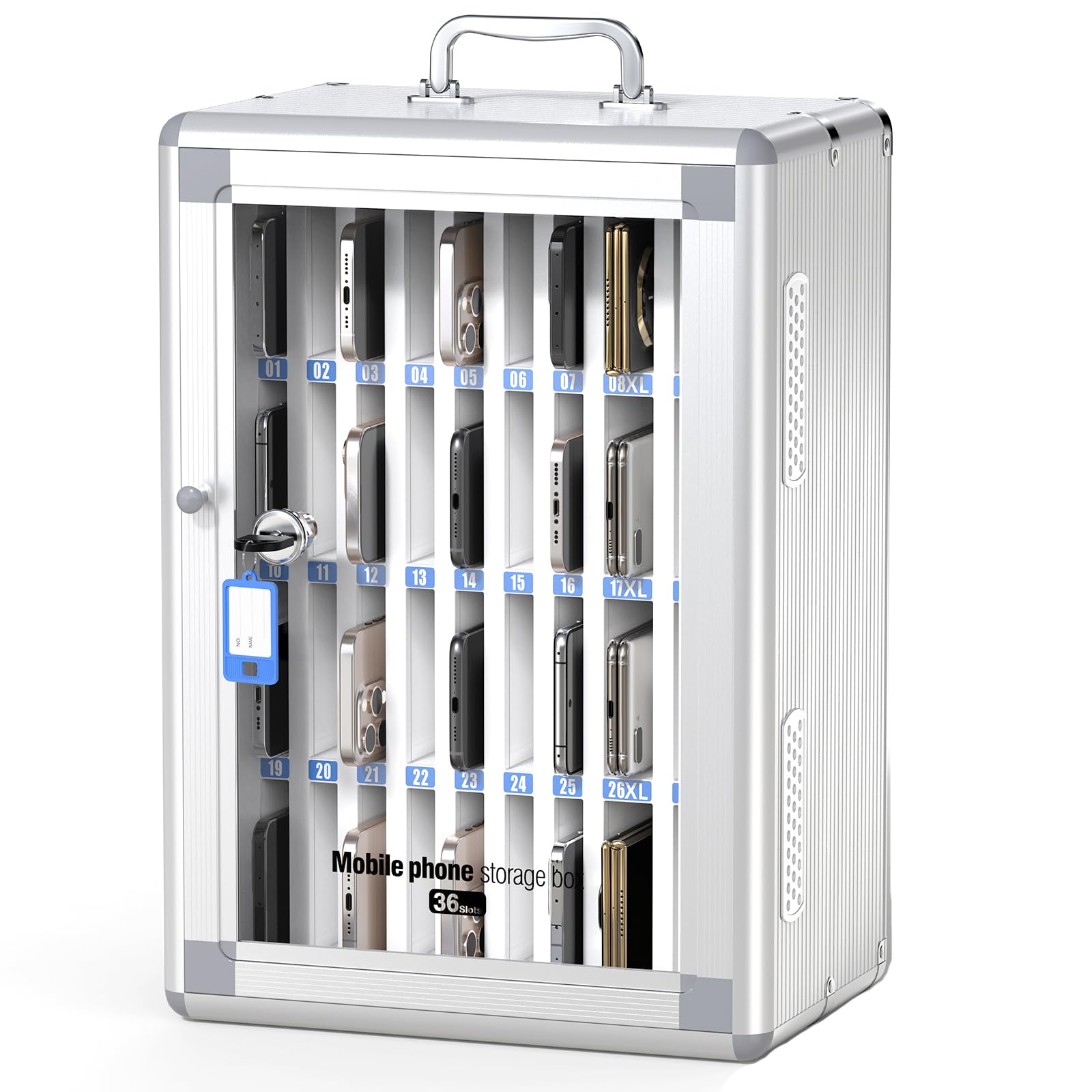 Glosen 36 Slots Cell Phone Storage Locker with Key, Portable Mobile Phone Cabinet with 【2 Different Size Slots】, Phone Lock Box Wall Mounted for School Classroom Office Exam