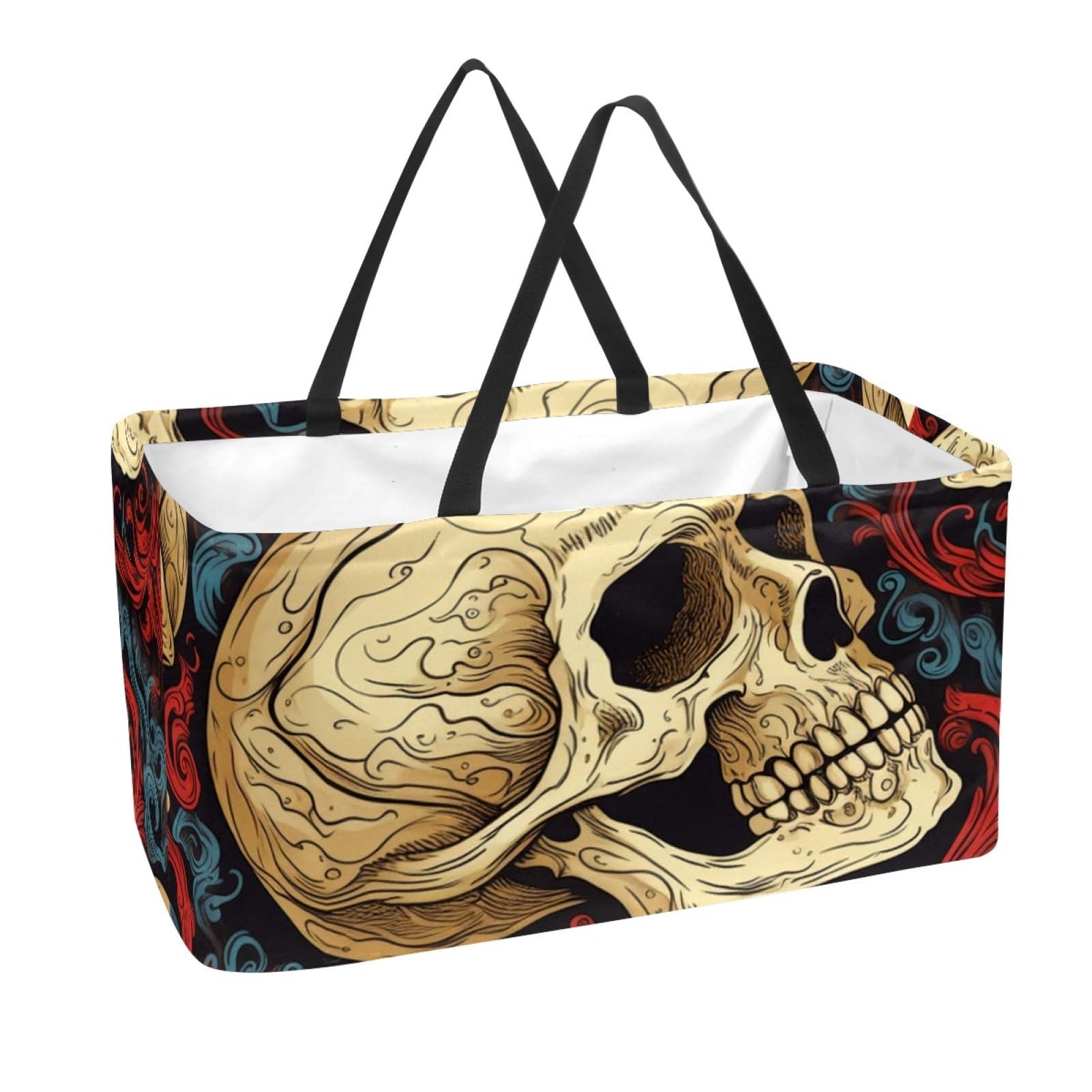 Sac d'épicerie réutilisables avec motif tête de mort et fleurs