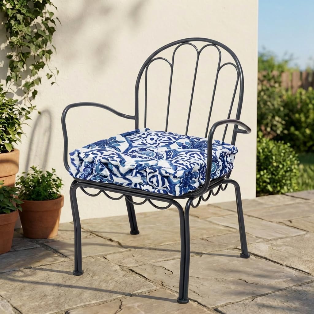 Outdoor Camping Chair Pad Patio Bistro Cushion 17x17 Inch Thick Seat Cushion, 3.5" Plush Padding for Camping Picnic Hiking, Portable Folding Chair Cushion for Beach Garden Picnic, Blue