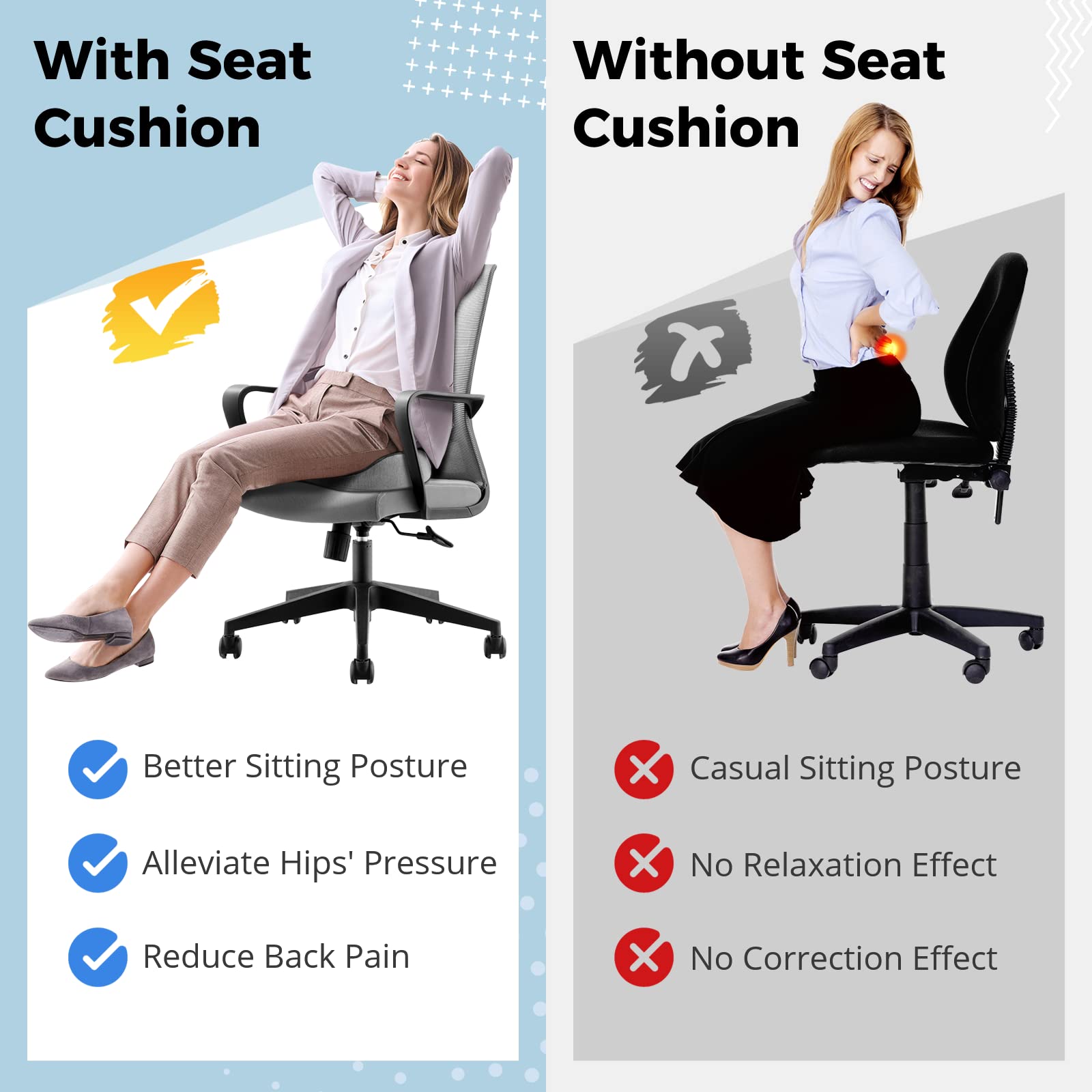 Homaisson Seat Cushion, Memory Foam Office Chair Cushions, Wheelchair Cushion Reduce Tailbone Back Sciatica Pain, Non-Slip Travel Pillow