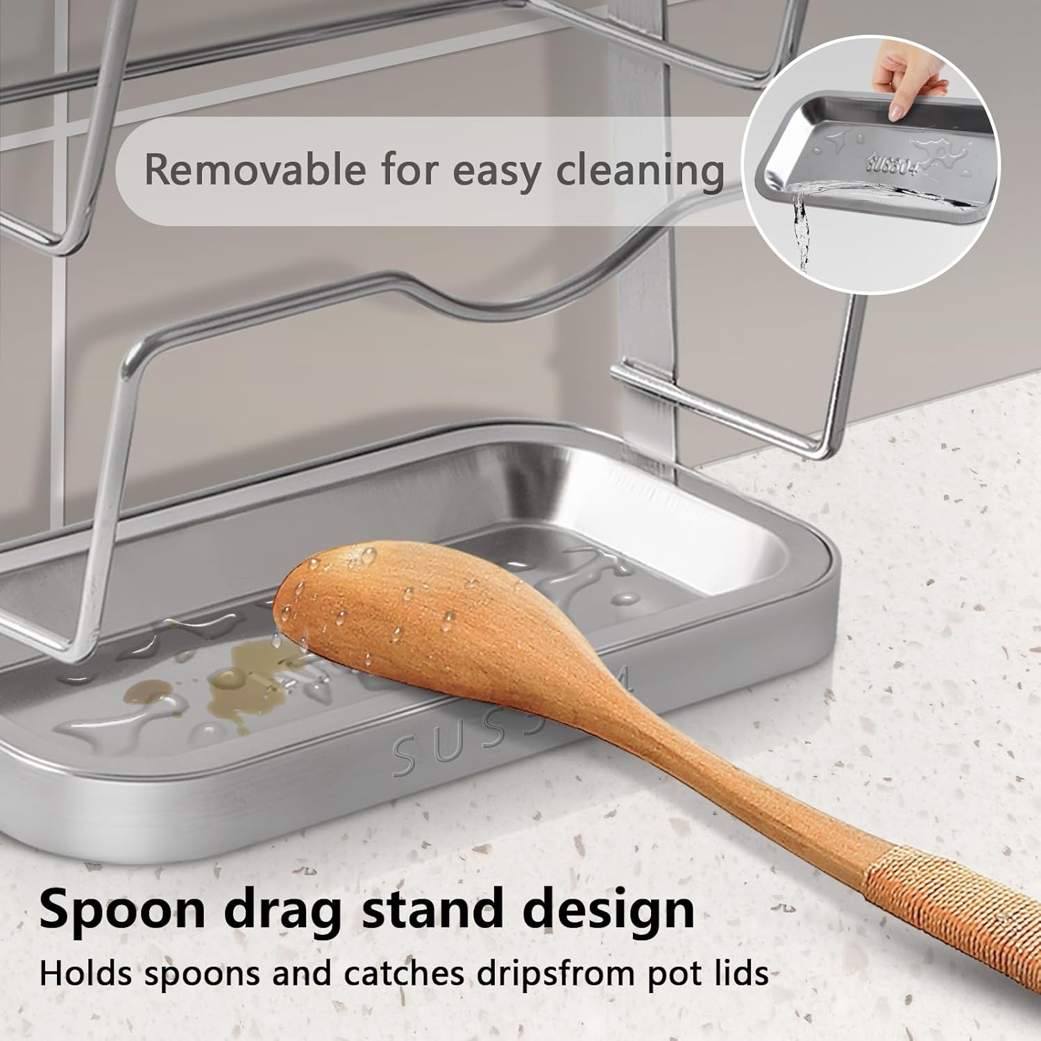 Pot Lid Holder While Cooking, 304 Stainless Steel Pot Lid Organizer and Spoon Rest for Stove top, Multifunctional Pot Lid Rack and Spoon Rest for Kitchen Counter - Image 4