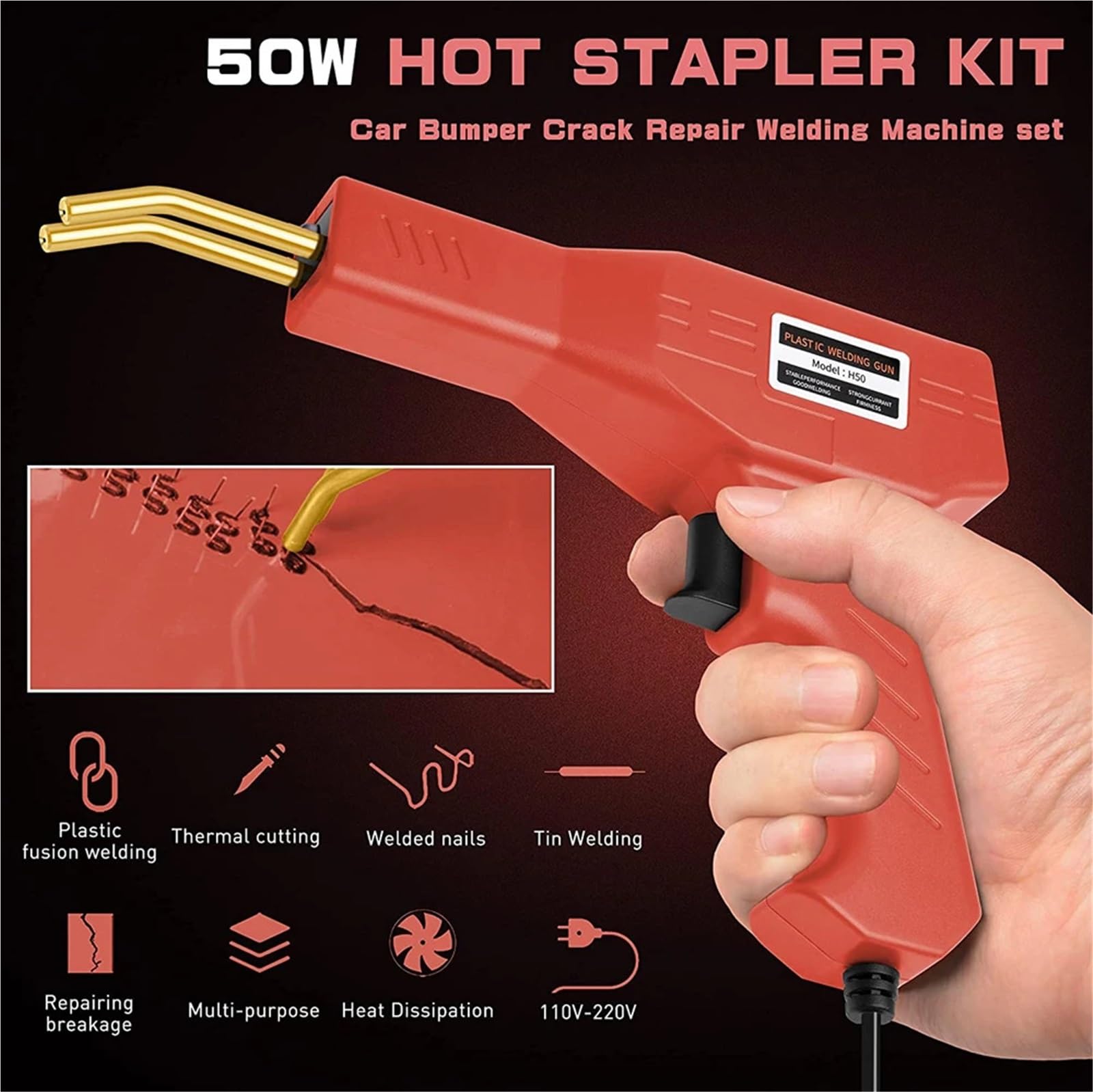 50W Hot Stapler Plastic Spawarka Zestaw naprawczy zderzaka samochodowego Zestaw naprawczy plastiku Gorący pistolet do zszywacza Zgrzewarka do plastiku