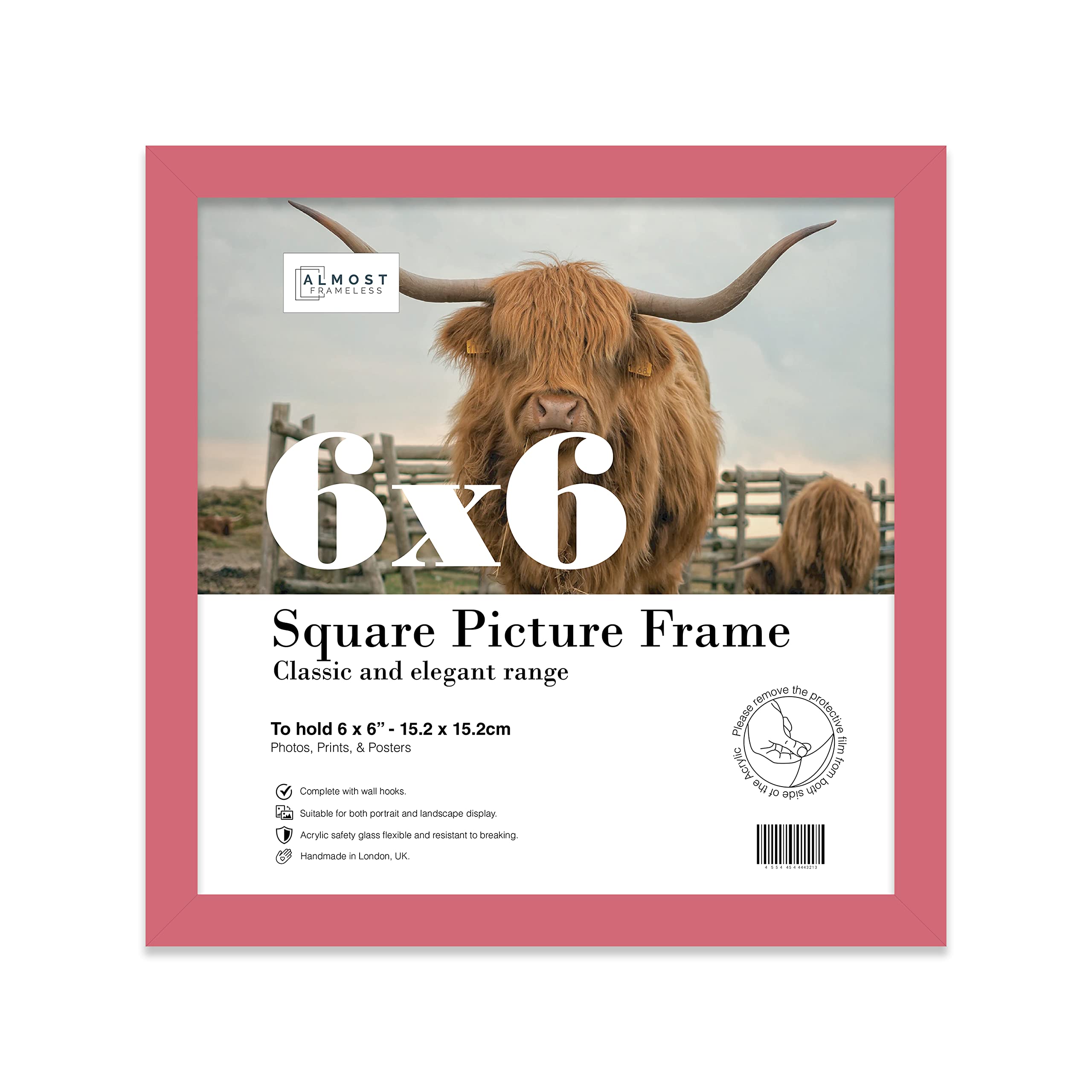 6x6 Inch Pink Square Thin Photo Frame Wall Mountable and Freestanding Thin Picture Frame Standard Square Photograph Size, 6" X 6"(15.2 X 15.2cm)