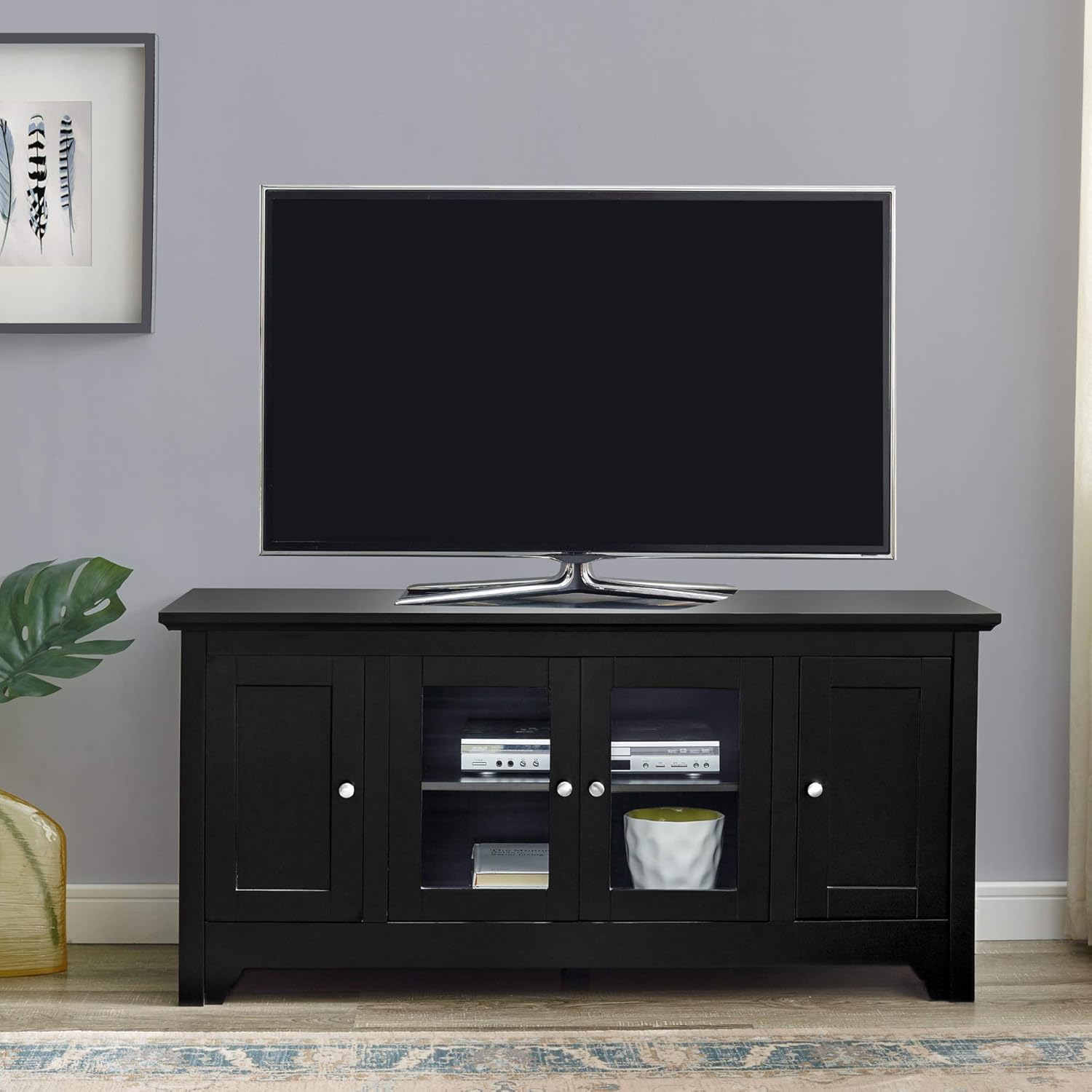Walker Edison 52Inch Wood TV Stand Console with Four Doors, Matte