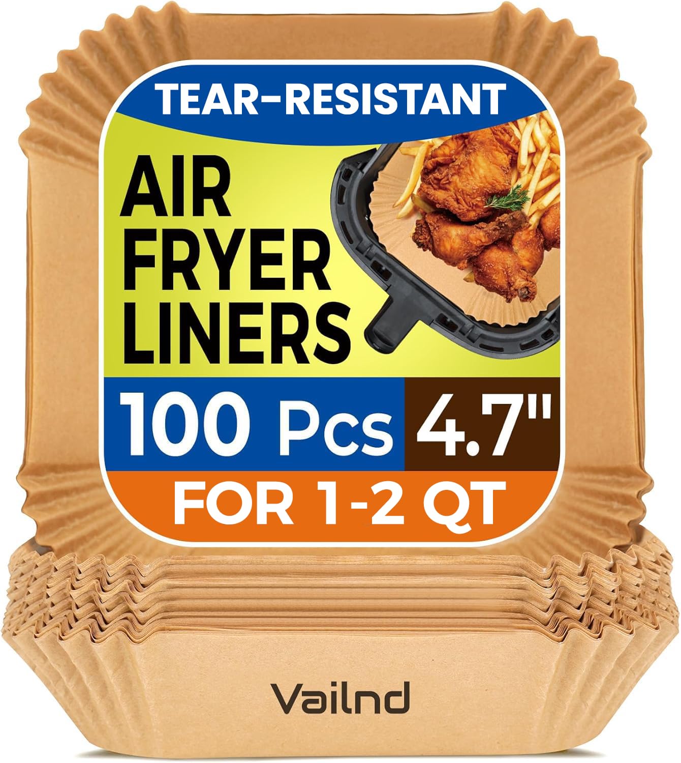 Vailnd 100Pcs Small 4.7 Inch Square Air Fryer Liners Disposable for 1-2 Qt