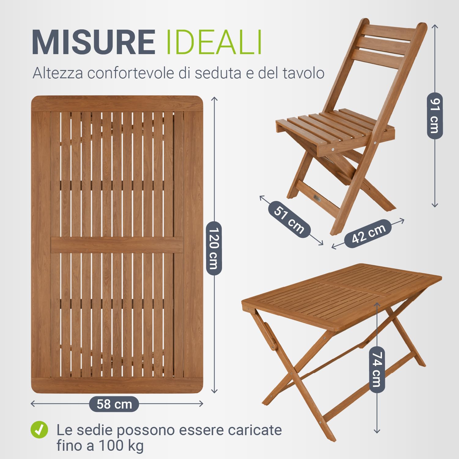 Juskys Gruppo pranzo Rimini acacia 5 pezzi sedute pieghevoli terrazza balcone