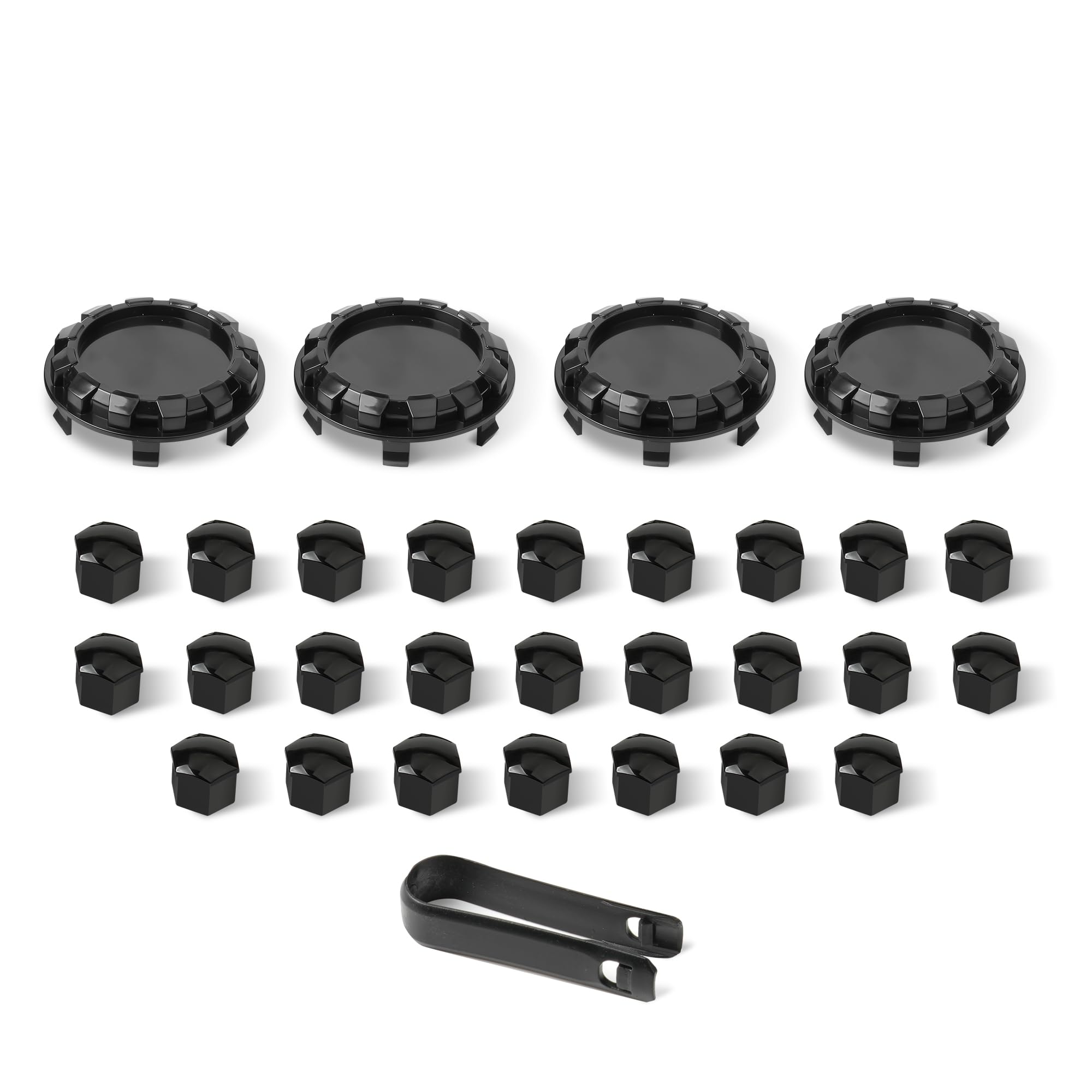 for Tesla Cybertruck Lug Nut Covers & Center Caps (24 Lugs + 4 Caps) - Glossy Black