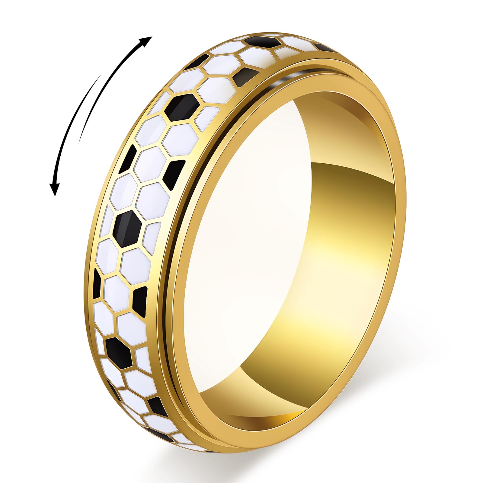 Soccer Fidget Ring for Adults – Stainless Steel Anxiety Relief Jewelry Spinner Rings with Football Design for Women, Soccer Gifts for Men, Sport Mom Essentials