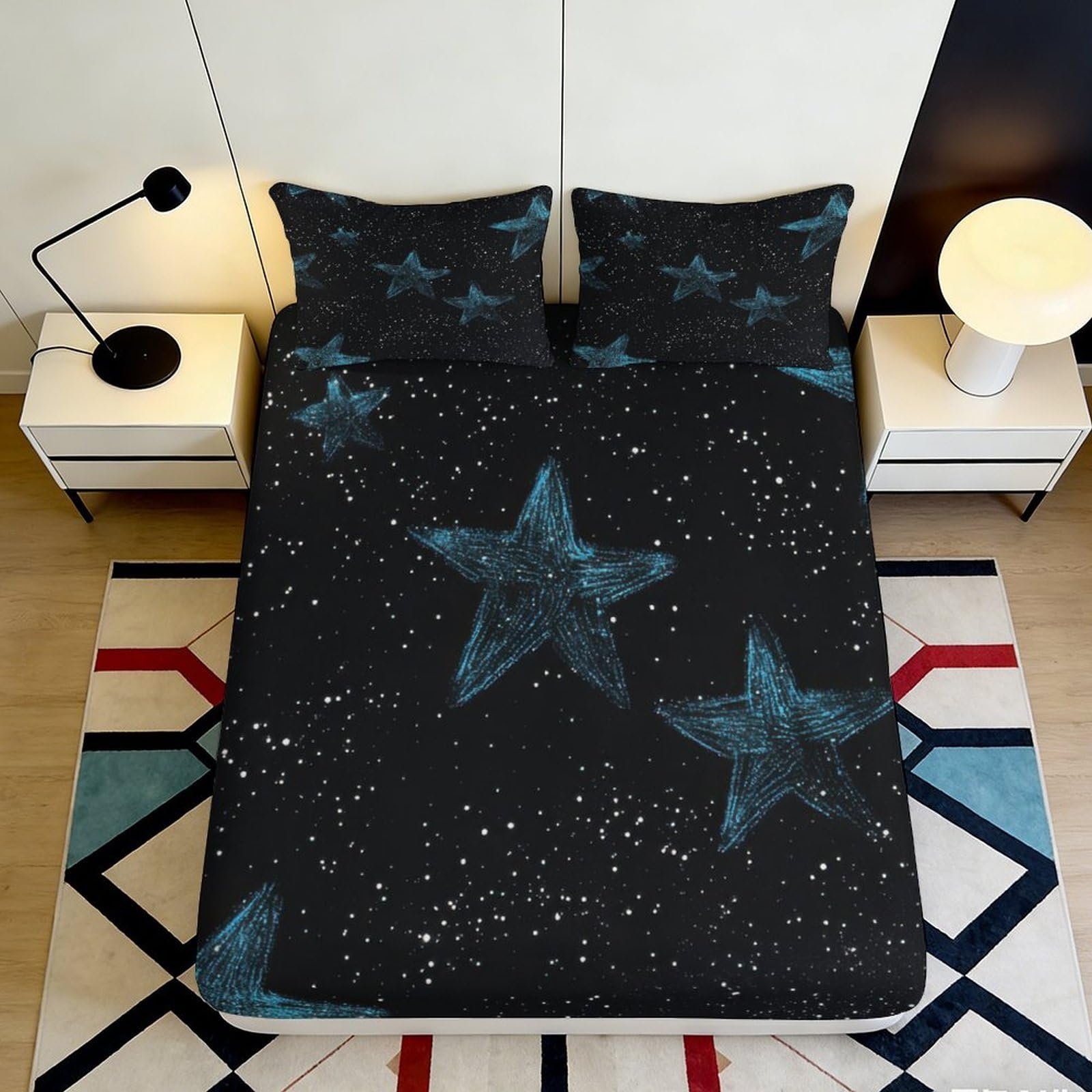 3D Printed Fitted Sheet Microfiber Galaxy Starry Sky Bed Cover for Bedroom and Dorm Room, Anti-Slip, Washable, Enhances Bedroom Aesthetic 90x200x25cm