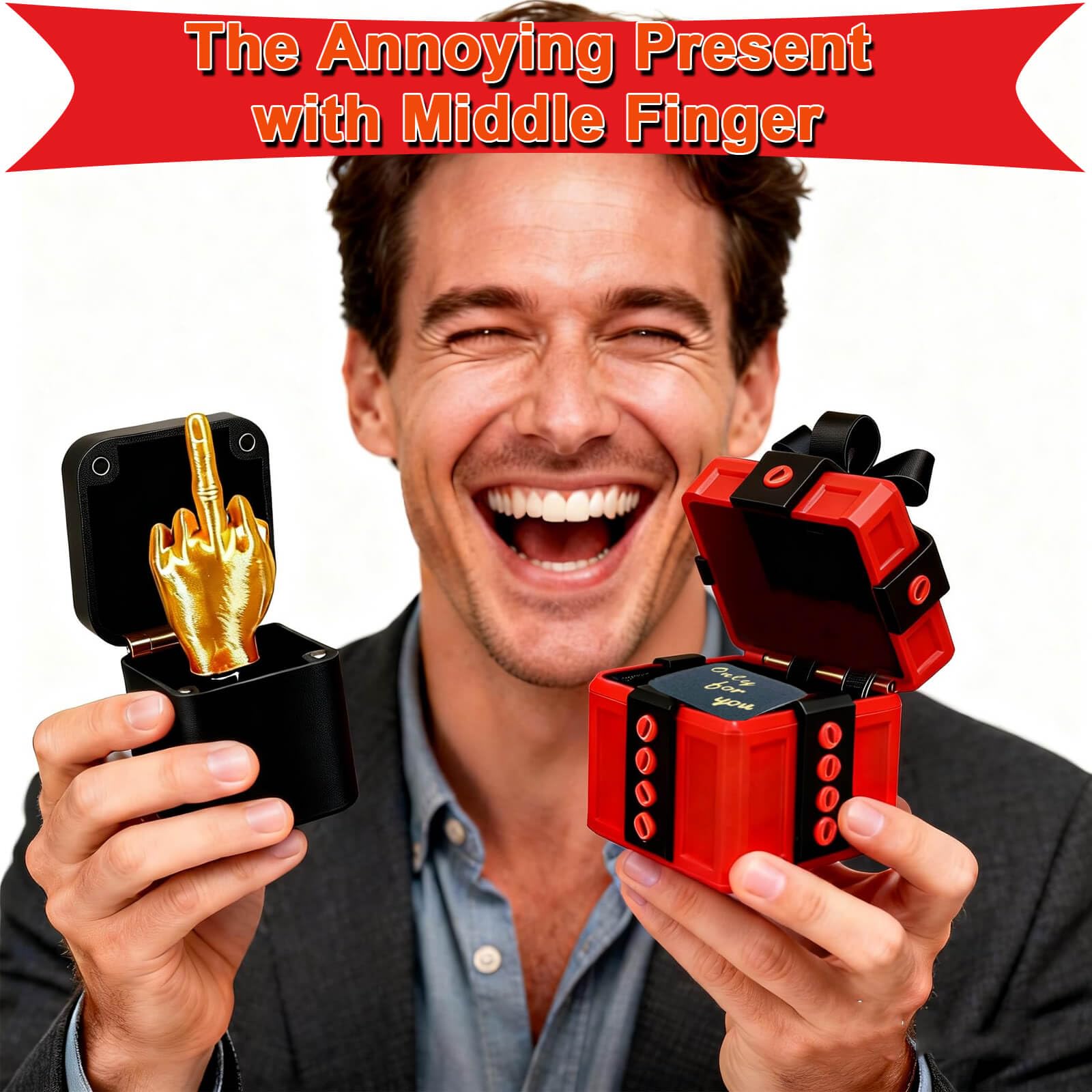 Gotcha Box – Annoying Prank Gift Box with Screws, Pop Up Middle Surprise Finger, Funny Birthday Gag Gifts for Men Dad Husband, White Elephant for Adults