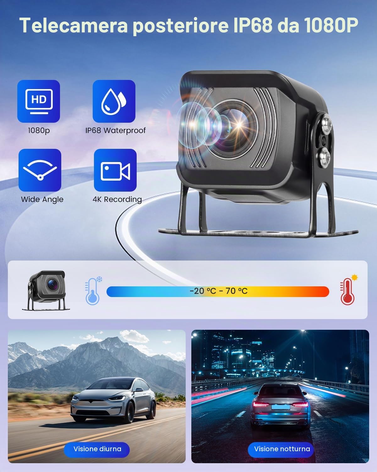 Hikity 4K DVR 7" IPS Monitor Kit Doppio Telecamera Posteriore 9-32V | Visione Notturna Telecamera IP68 Impermeabile Telecamera Posteriore Android Cast per Campeggio Auto Caravan Camion 9-32V