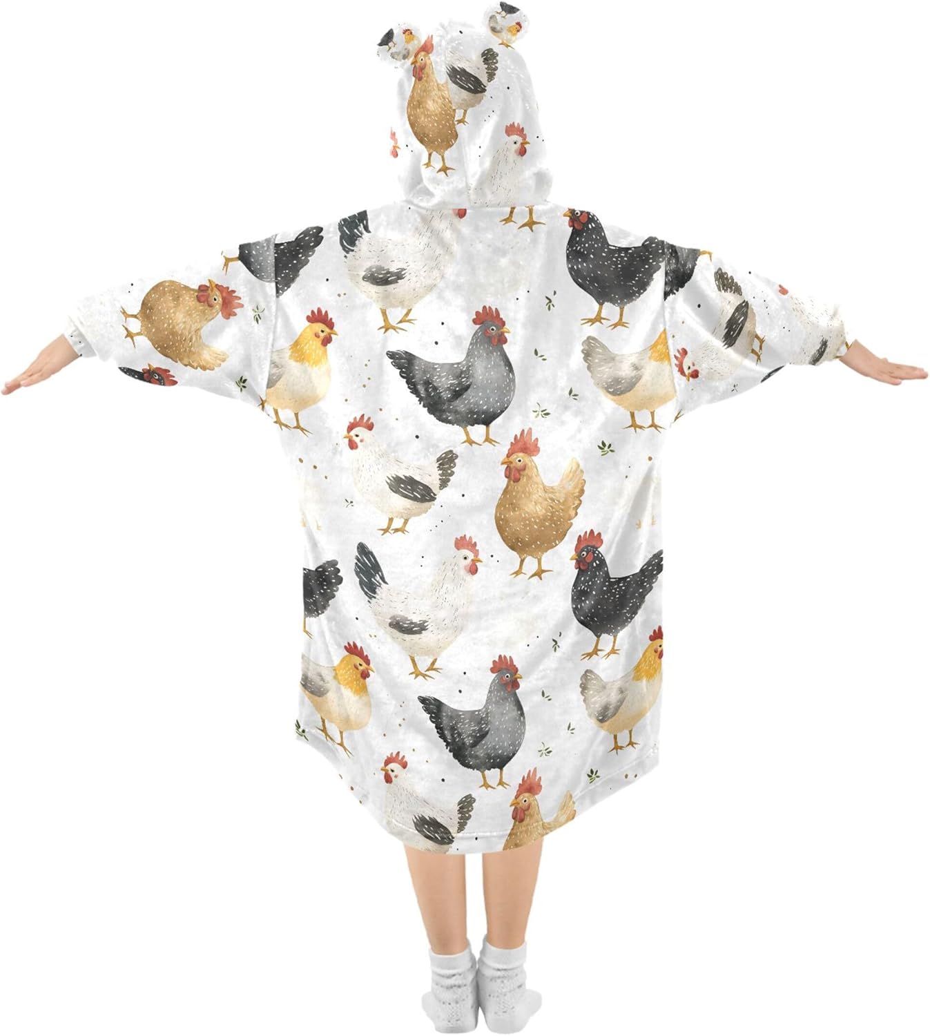 Cock Rooster Kids Wearable Blanket Hoodie with Pocket and Sleeves for Toddlers, Cute Hoodies Girls Boys B0403778