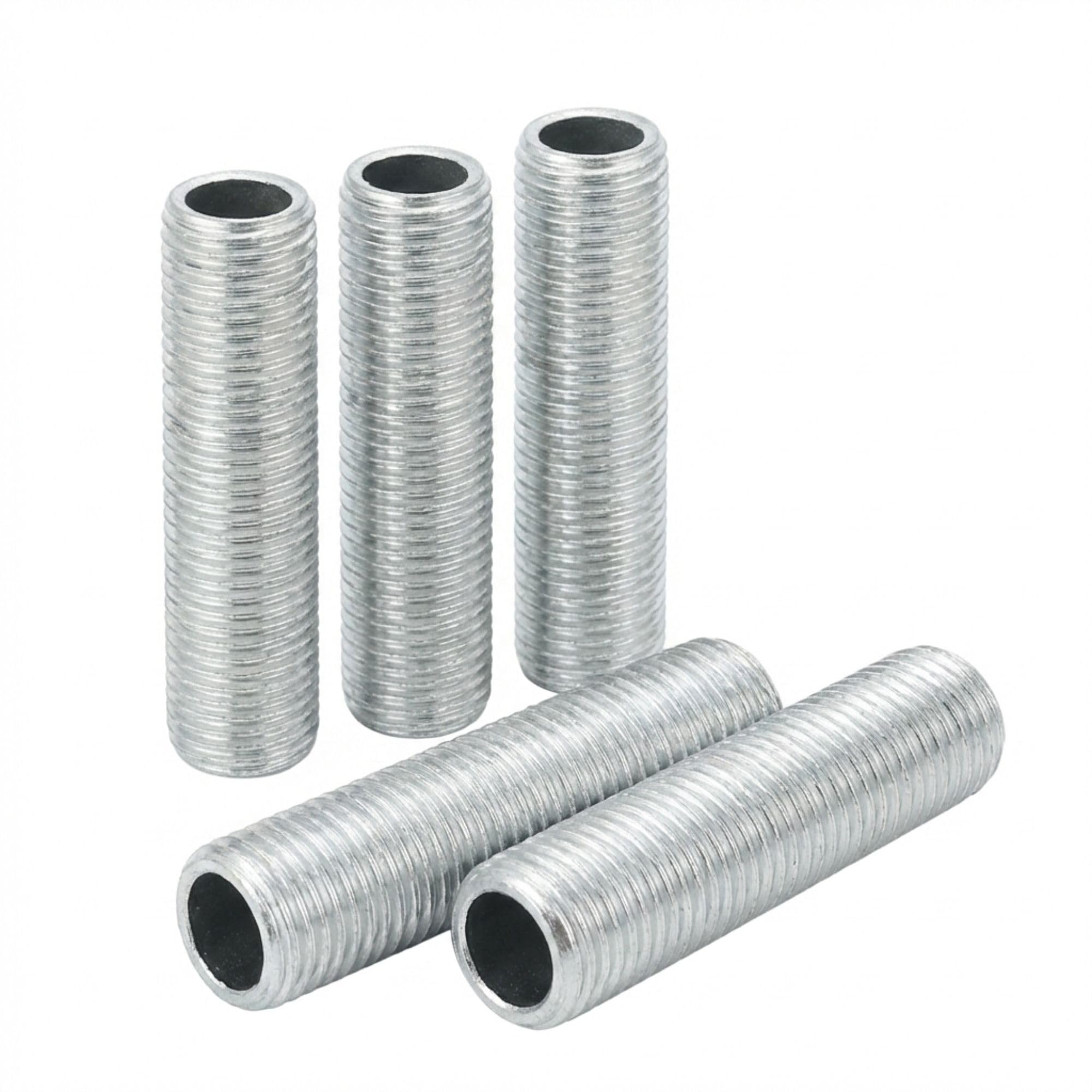 Pack of 5 M10 Threaded Lamp Pipe Nipples Zinc Plated Hollow Tubes