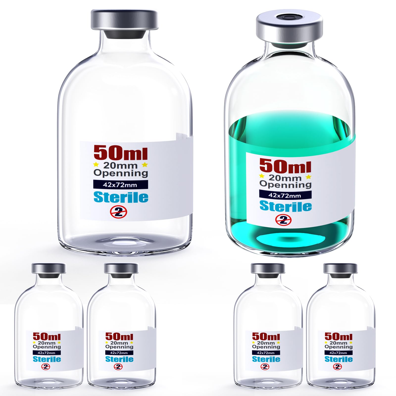 Flaconcini sterili vuoti con porta di iniezione autorigenerante, con tappo in alluminio, confezione sterile ZHANXUBIO (6,50 ml)