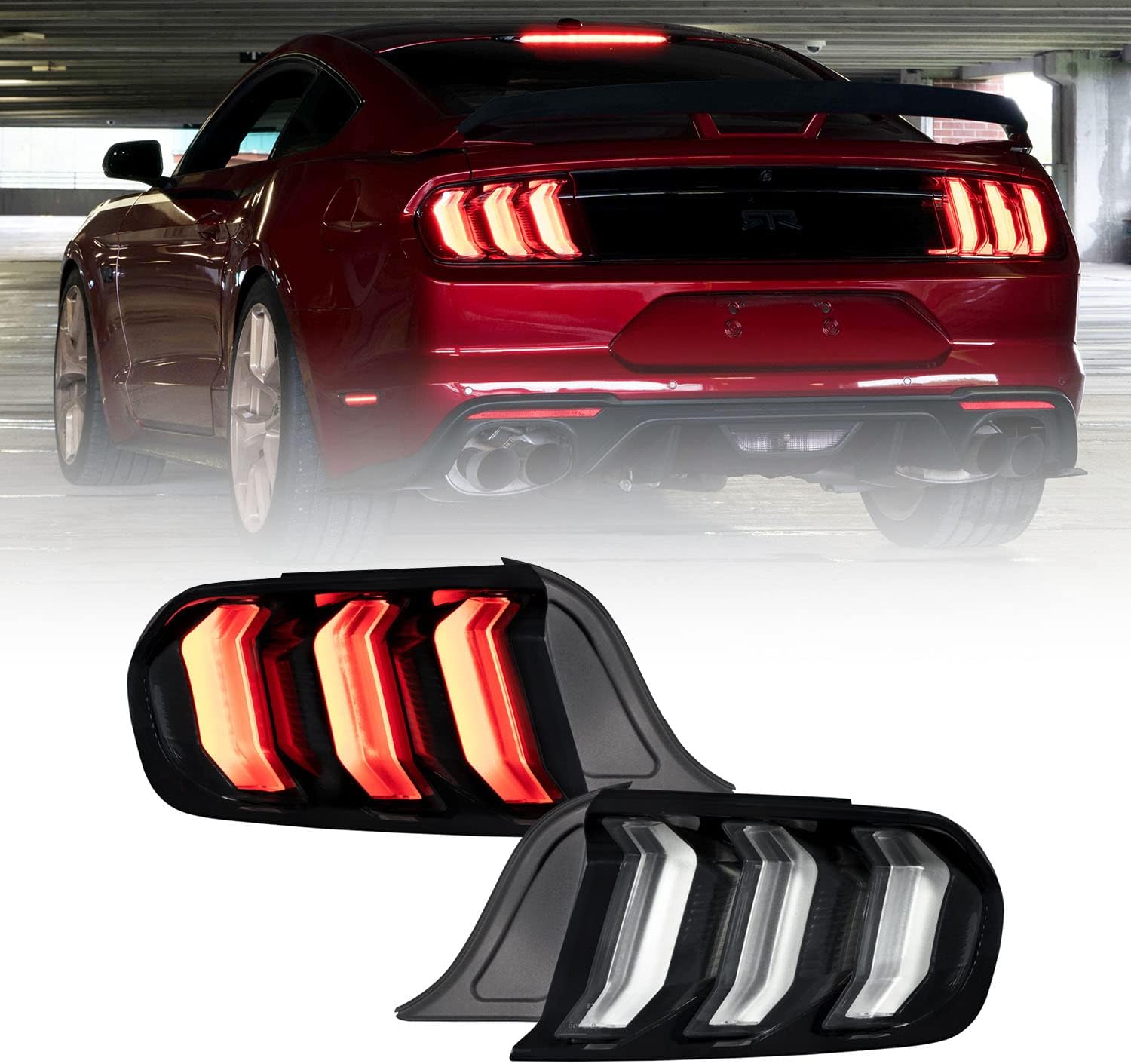 Form Lighting Sequential LED Tail Lights compatible with Ford Mustang 2015-2023 (pair), Smoked