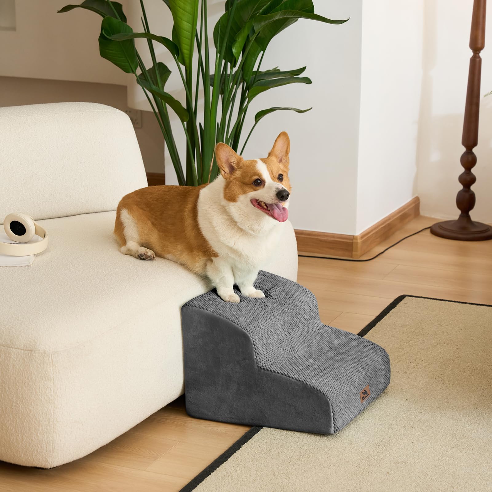 Dripex Curved Dog Stairs for Beds Couches, 2-Step Dog Steps with Durable Non-Slip Fabric Cover, Dog Slope Stairs for Small Dogs, Cats or Pets Friendly, Grey — image 1
