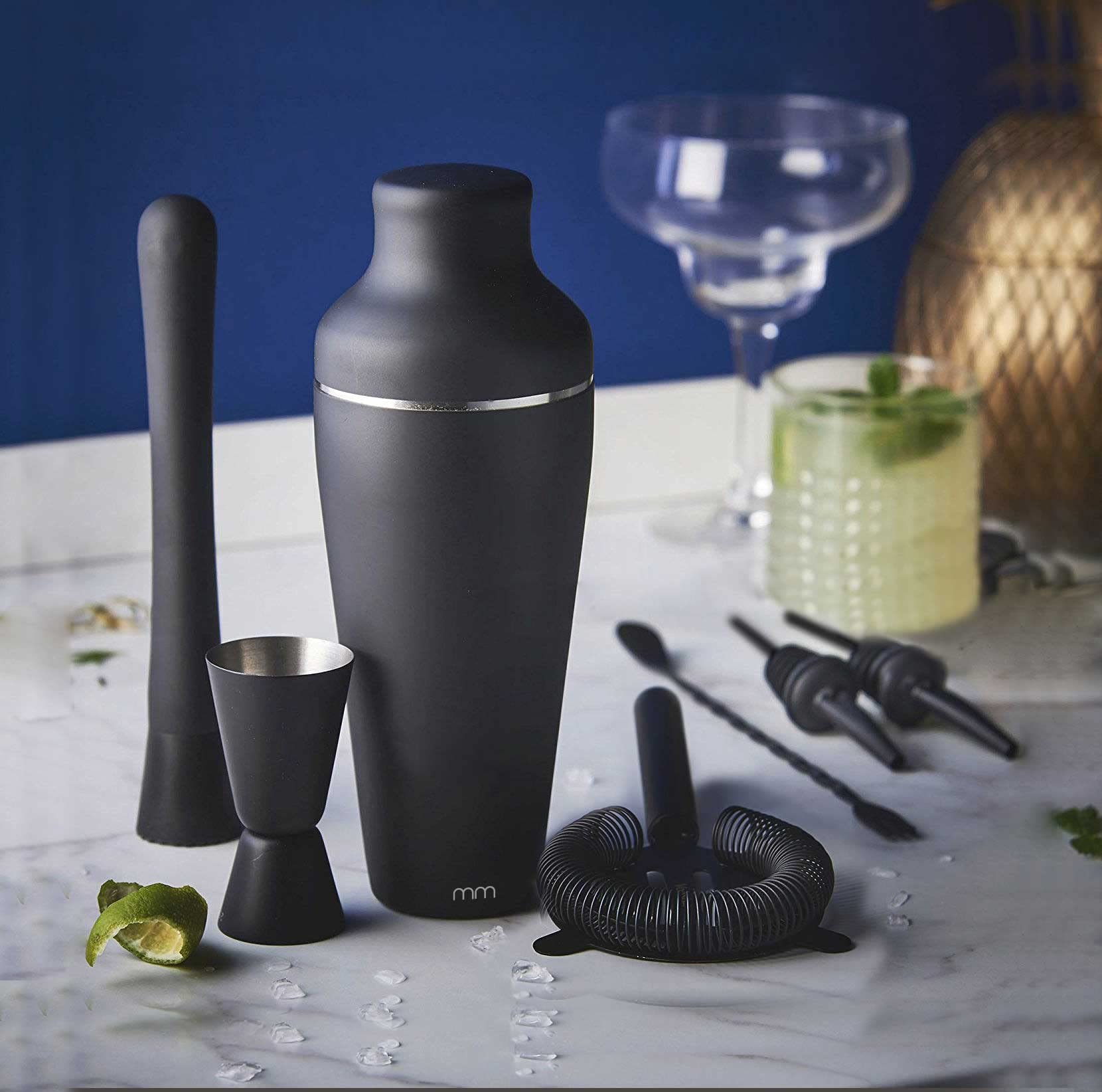 Mikamax – mm Cocktail Shaker Set – Cocktail Shaker Set – Coctelera – Juego De Cócteles Negro – Juego De 8 Piezas Negro Mate – Incluye Libro De Recetas