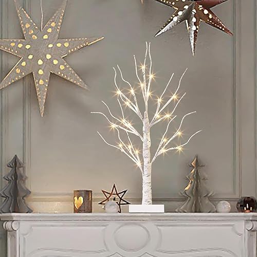 Miniatura 2 de Vanthylit Árbol de abedul blanco, luces LED de mesa para árbol de Navidad, funciona con pilas, decoración de árbol de Navidad para el hogar,