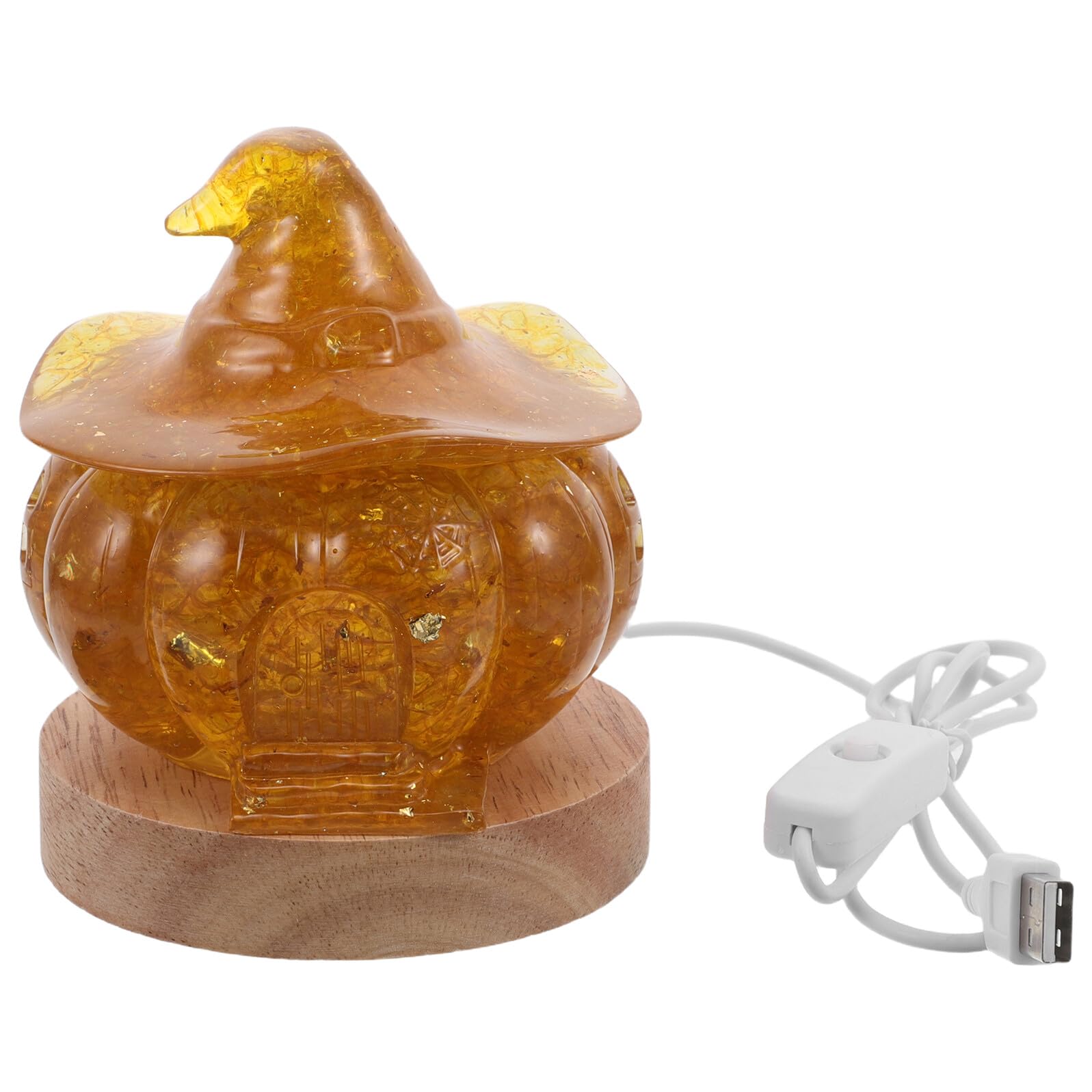 LIFKOME LED Lampka Nocna Kształcie Kryształowej Dyni z Drewnianą Podstawą Świecąca Ciemności Dekoracja Halloween i Dziękczynienie Lampka Biurko i Do Sypialni