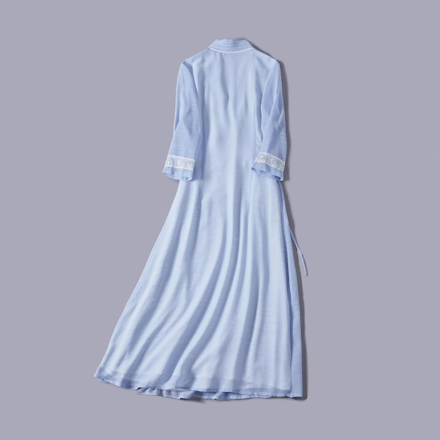 Women's Elegant Stand Neck Long Sleeve Dress Spring Summer Chinese Style Flowy Jacquard Cheongsam Strap Qipao Skirt