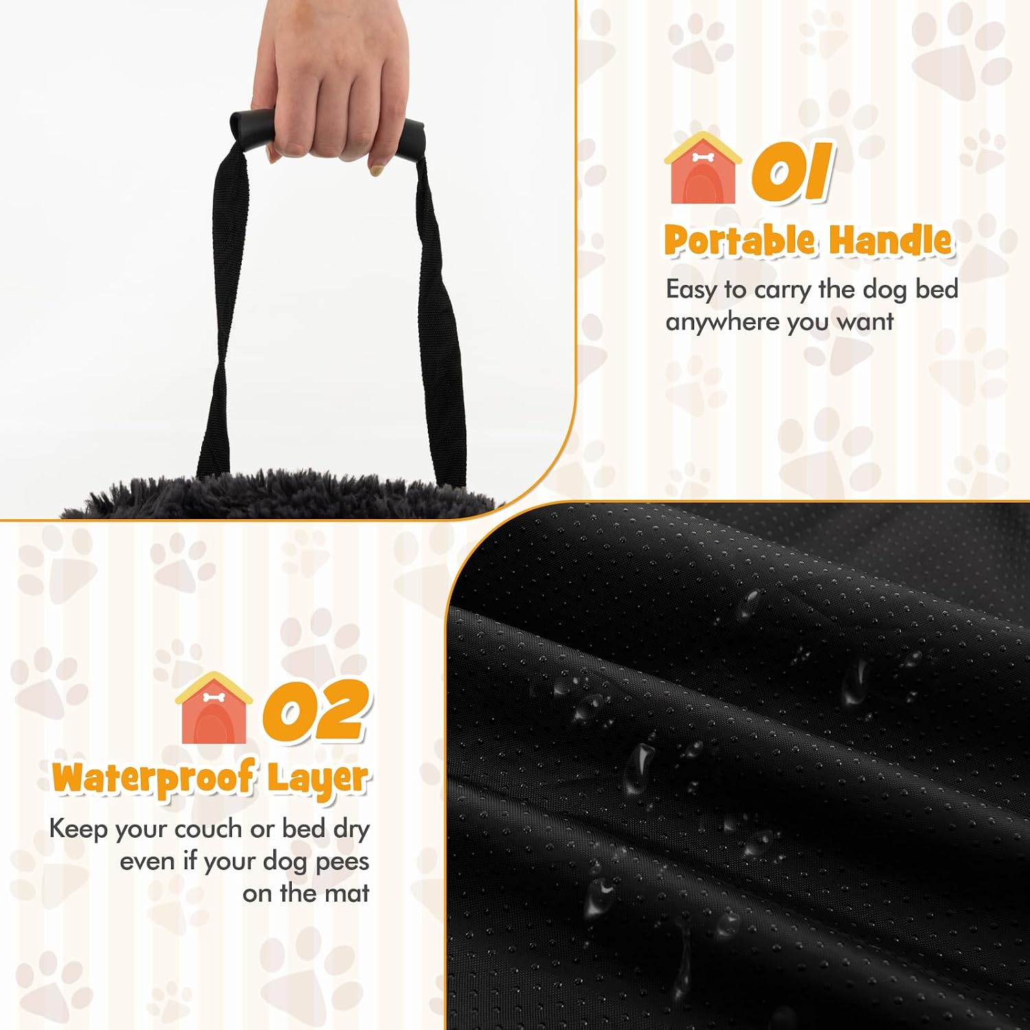 PETSITE Plush Calming Dog Bed, Fluffy Pet Bed for Couch with Washable Removable Cover and Soft Neck Bolster, Waterproof Dog Sofa Bed Furniture Protector Mats (Black, 40.0" L x 35.0" W x 6.5" Th)