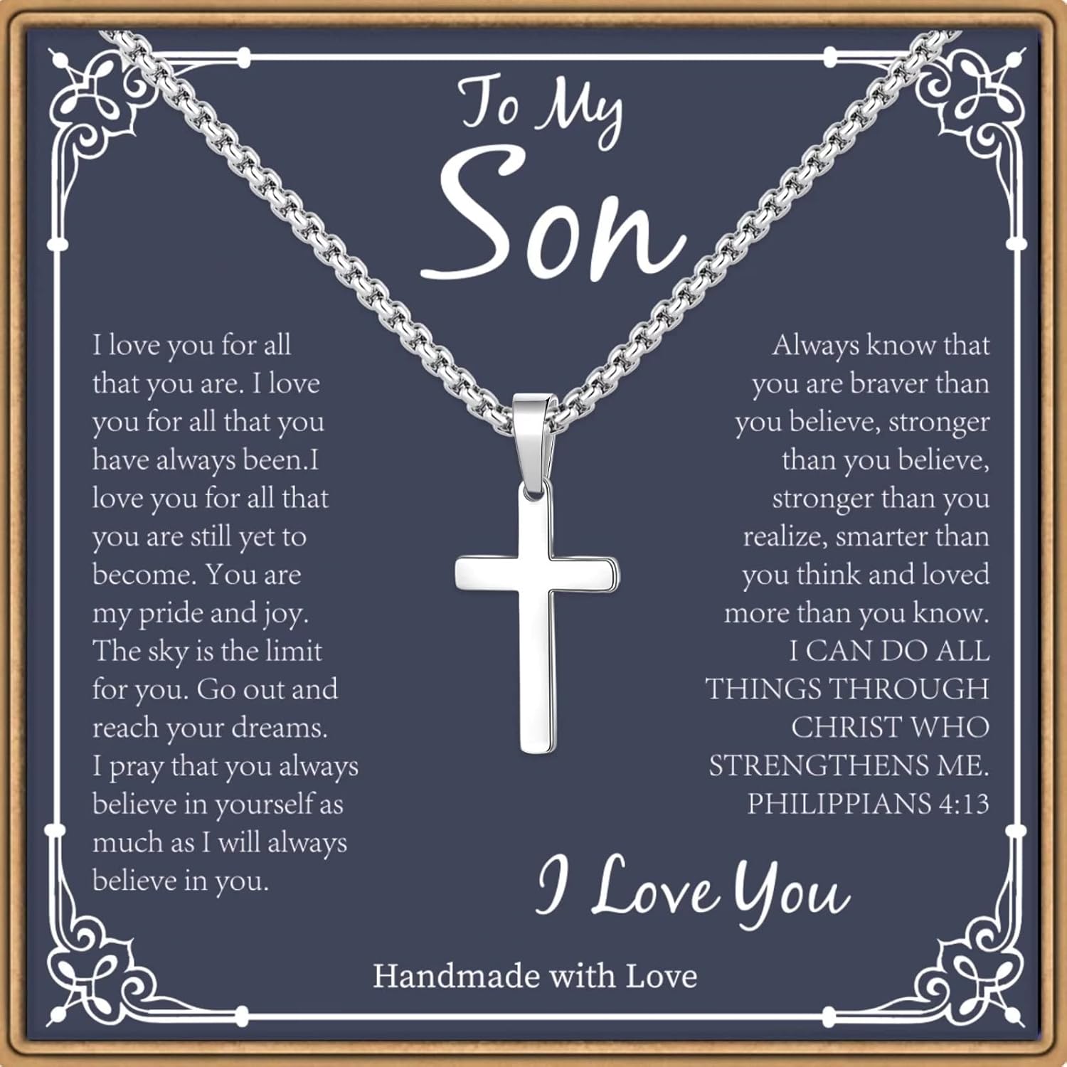 Son Necklaces Gifts - Silver/Black Stainless Steel Cross Necklace Cuban Link Chain Necklace for Son