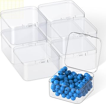 8 Pack 2.56 x 2.56 x 1.38 inch Clear Plastic Storage Containers with Lids | Mini Storage Containers With Hinged Lid and Labels, for Collecting Small Items, Beads, Game Pieces, Art Crafts Accessories