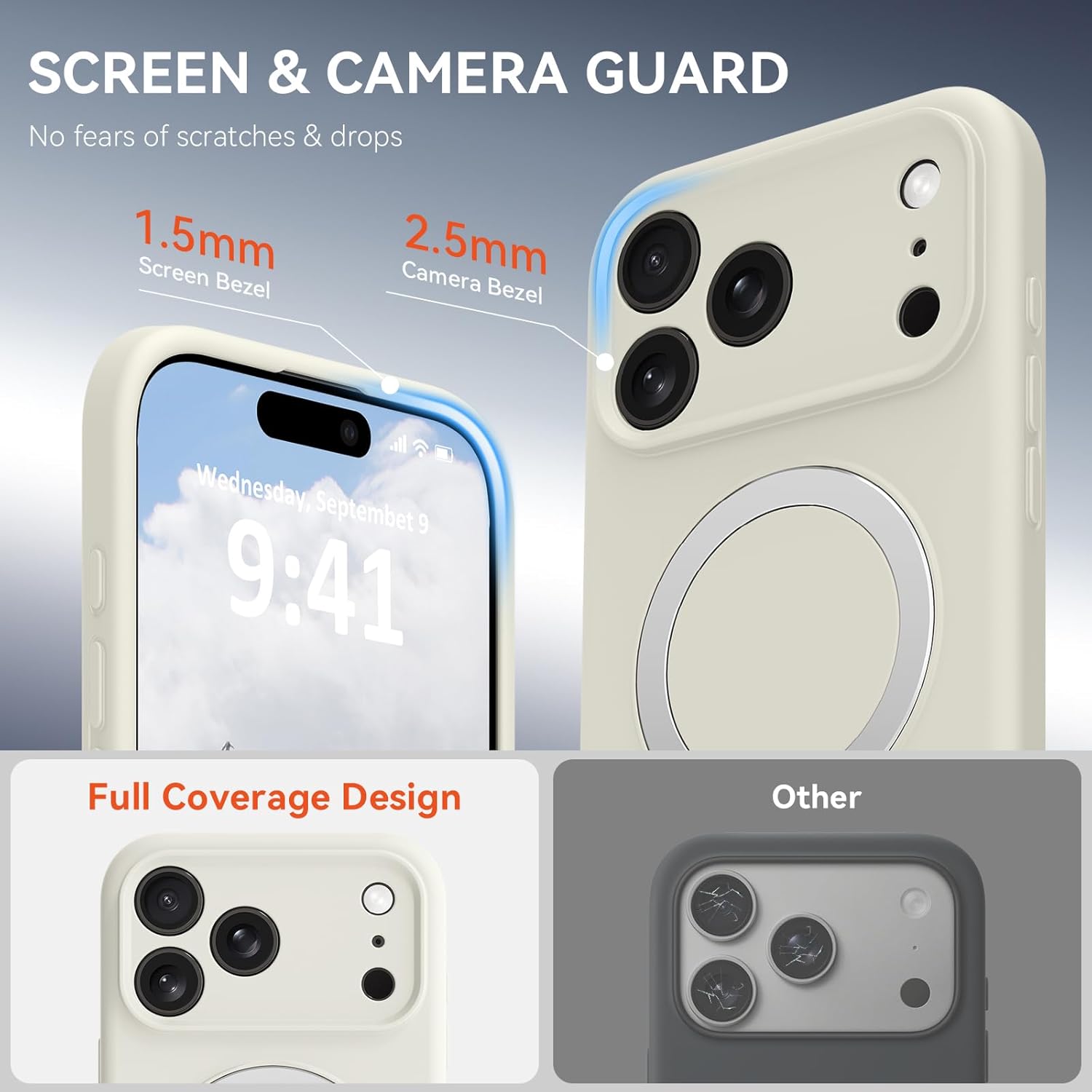 Compatible with iPhone 17 Pro Max Case Stand, Slim Liquid Silicone Phone Cases Fit for iPhone 17 Pro Max Compatible with MagSafe Magnetic Ring Kickstand Case Full Camera Protection, White - Image 9