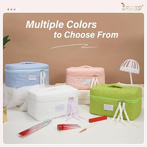 Miniatura 8 de JASGOOD Bolsa de maquillaje para mujer, bolsa de cosméticos de viaje de gran capacidad, bolsa organizadora de maquillaje con asa de cremallera,