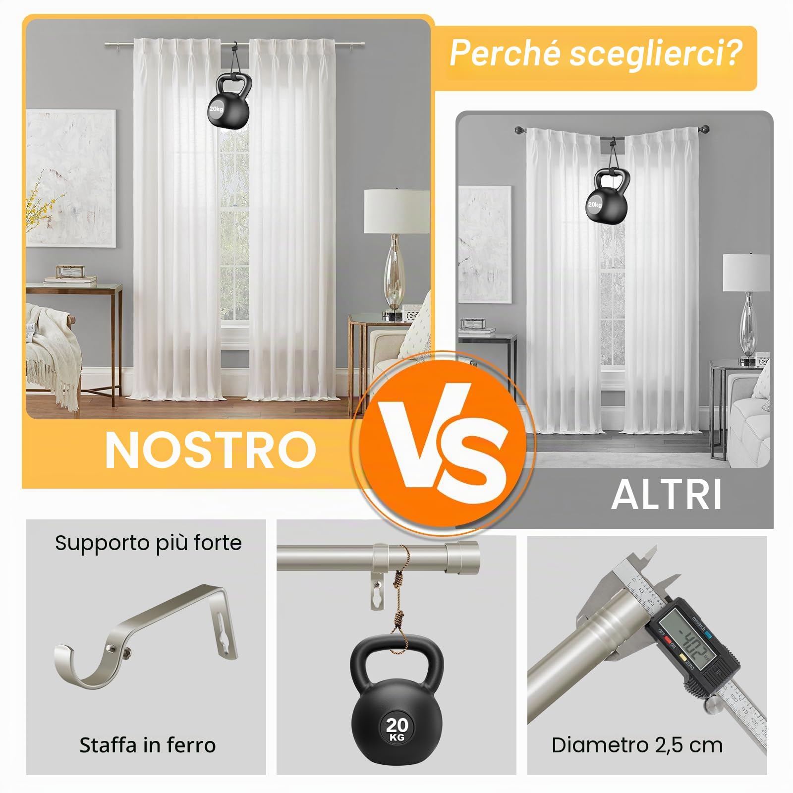 BellaHills 1 Pezzi Bastone Tenda Estensibile, 76-349 cm Aste per Tende per Finestra con Coperchio e Staffe Set, Bastone per Tende Regolabile di Diametro 25 mm per Camera da Letto, Nichel