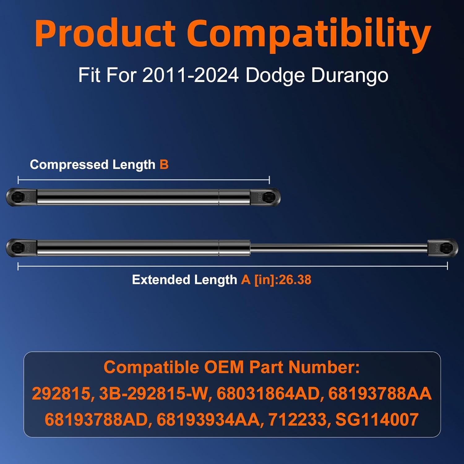 Qty (2) Liftgate Replacement Lift Support for Dodge Durango 2011-2024 Tailgate Rear Hatch 𝐰𝐢𝐭𝐡𝐨𝐮𝐭 𝐏𝐨𝐰𝐞𝐫, Trunk Shock Strut Replace OE# SG114007, 3B-292815, 68031865AD