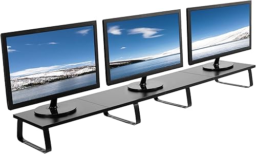 VIVO Soporte de monitor extralargo de 55 pulgadas, elevador de escritorio de madera y acero, multipantalla, TV, teclado, portátil, organizador