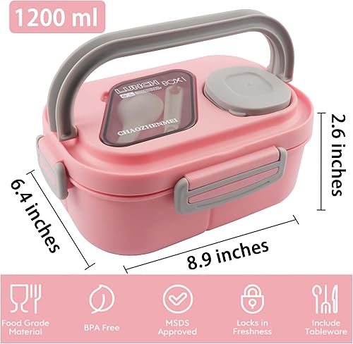 Miniatura 3 de Tinaforld Caja Bento de 2 capas, 64.2 fl oz, 5 compartimentos a prueba de fugas, lonchera reutilizable para adultos, hombres, mujeres