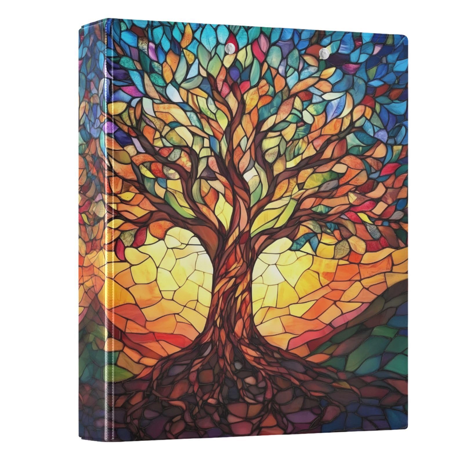 3 Ring Binder Tree of Life with Leaves 1.5 inch Binders Three Ring Binders with Clipboard Fit 8.5'' x 11'' Paper 3 Interior PVC Clear Pockets for