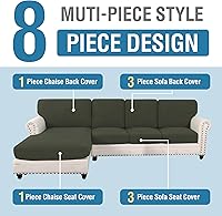 Vista 472 de H.VERSAILTEX 2025 New Sectional Couch Covers 8 Pieces Stretch Sofa Covers for Sectional Sofa Set Separate L Shaped Couch Cover for Both Left/Right