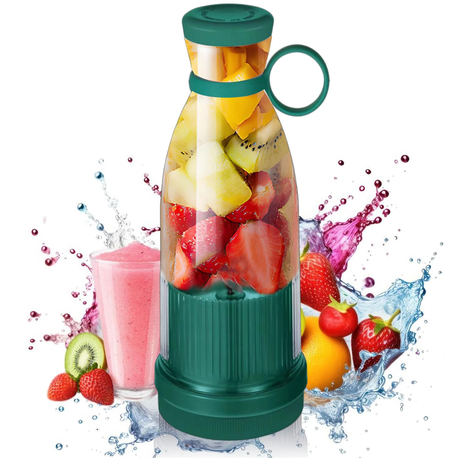Hoquare Portable Blender, 350ml Electric Mini Juice Maker, Personal Fruit Mixer with USB, Powerful Mini Blender for Fruits, Shakes, Smoothie, Perfect for Home, Office, School, Outdoors，Green