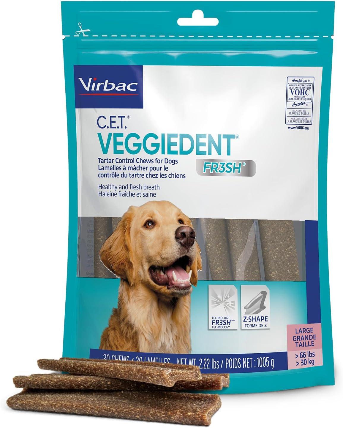 Virbac CET Veggiedent FR3SH Tartar Control Chews for Large Dogs Over 66 Pounds