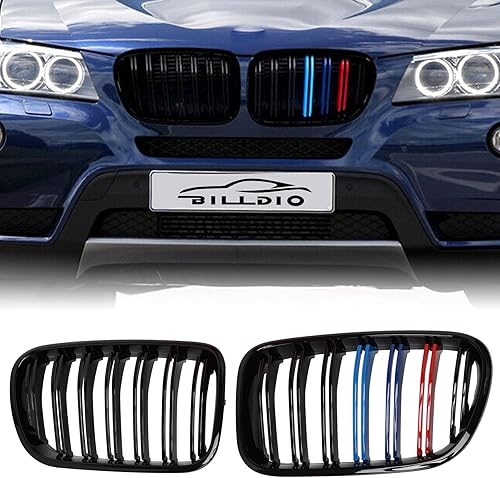 Rejilla F25 - Parrilla de riñón de parachoques delantero de color compatible con X3 2011 2012 2013 F25 parrilla de doble listones (2 piezas)
