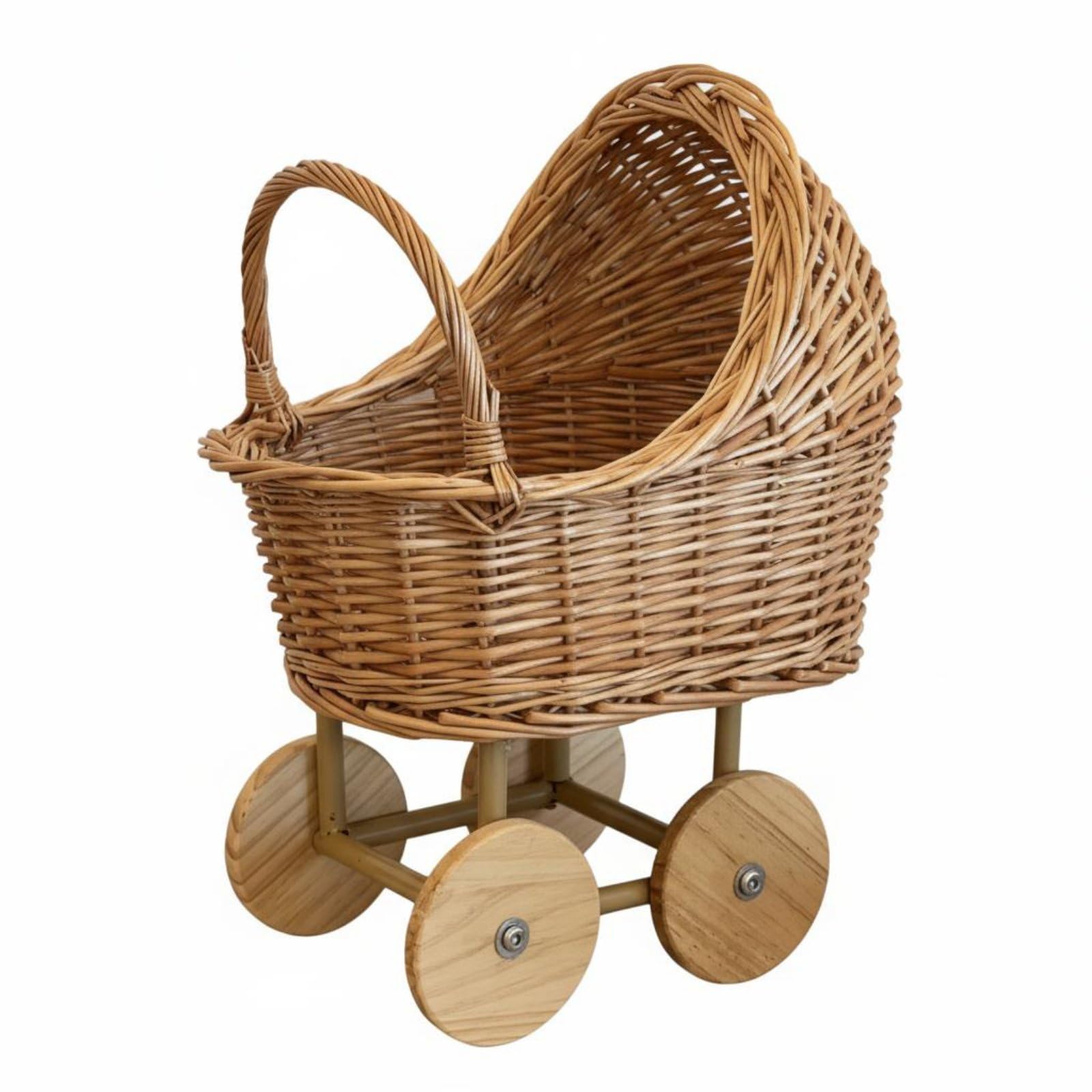with Wheels Wicker Baby Carriage Basket Rustic Design Baby Stroller Flower Pot DIY Craft Supply Woven Pram Gift Basket for Florists, Crafters, Party Decoration, Home Decor, L-image-1