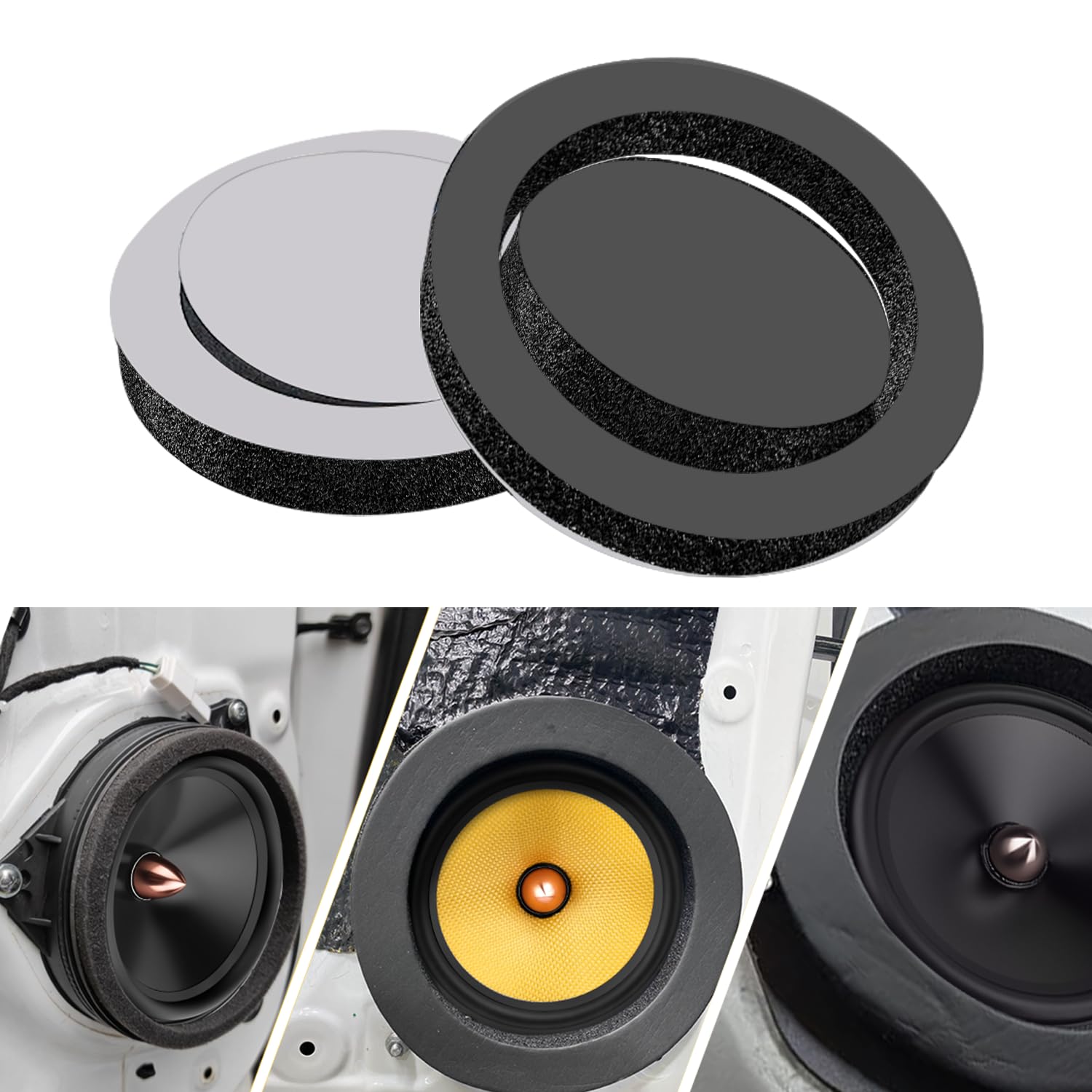 6.5 Speaker Foam Rings, Car Speaker Foam Enhancer Kit 2 Pack, Self Adhesive Foam Baffles for 6.5" Car Audio, Sound Deadening &amp; DIY Subwoofer Enclosure Bass Improvement