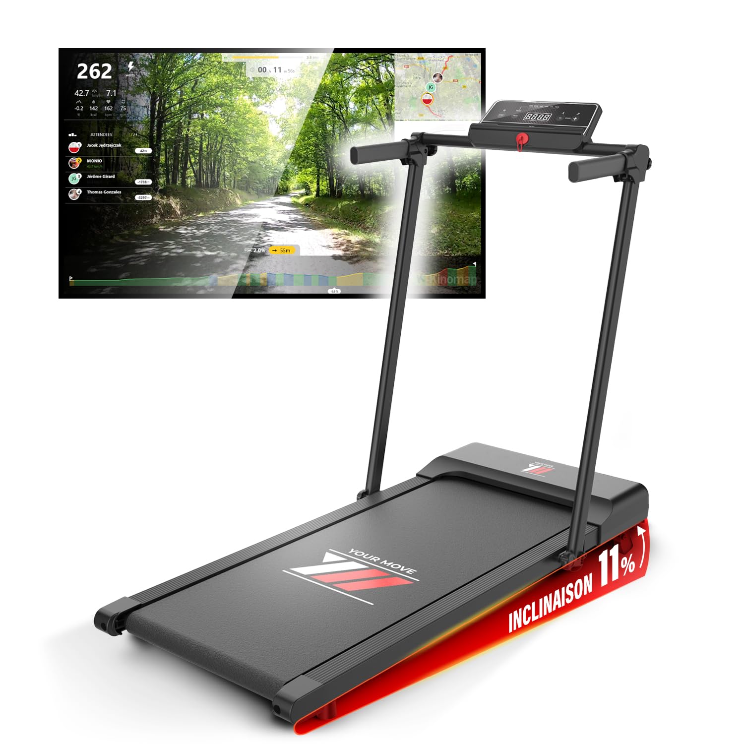 Tapis De Course Pliable NEXT 1500 PRO Your Move - 12 Km/h, Inclinaison 6%, Compact Pour Maison/Bureau - Châssis Renforcé, Support Tablette - 8