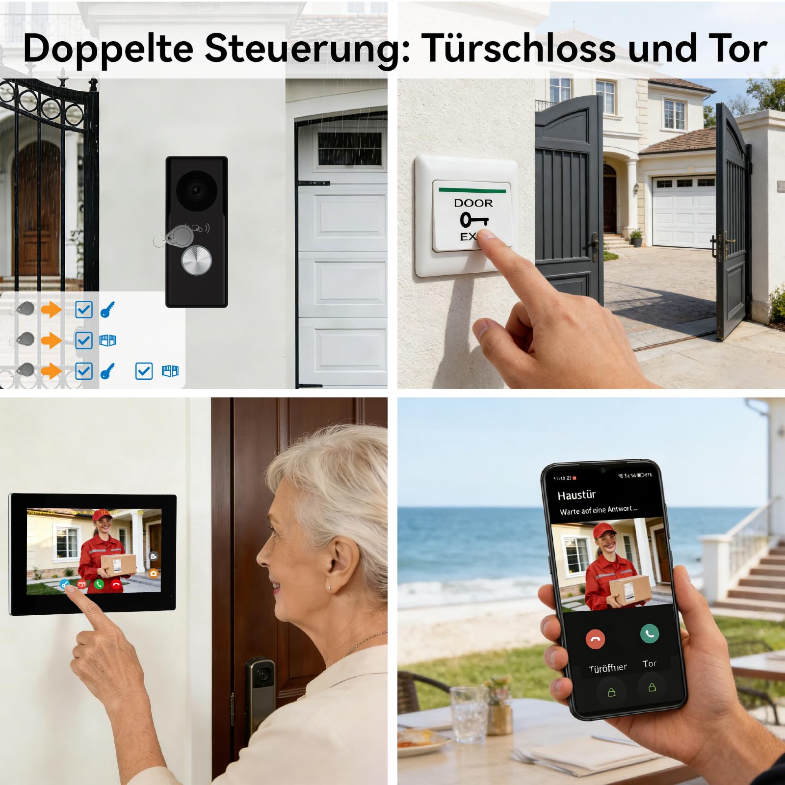 WiFi 2-Draht-Video-Gegensprechanlage, Video-Türklingelkamera mit Monitor, Vollmetall-1080P-Kamera, 7-Zoll-Touchscreen,Videoaufzeichnung, Fernentriegelung für Smart Home
