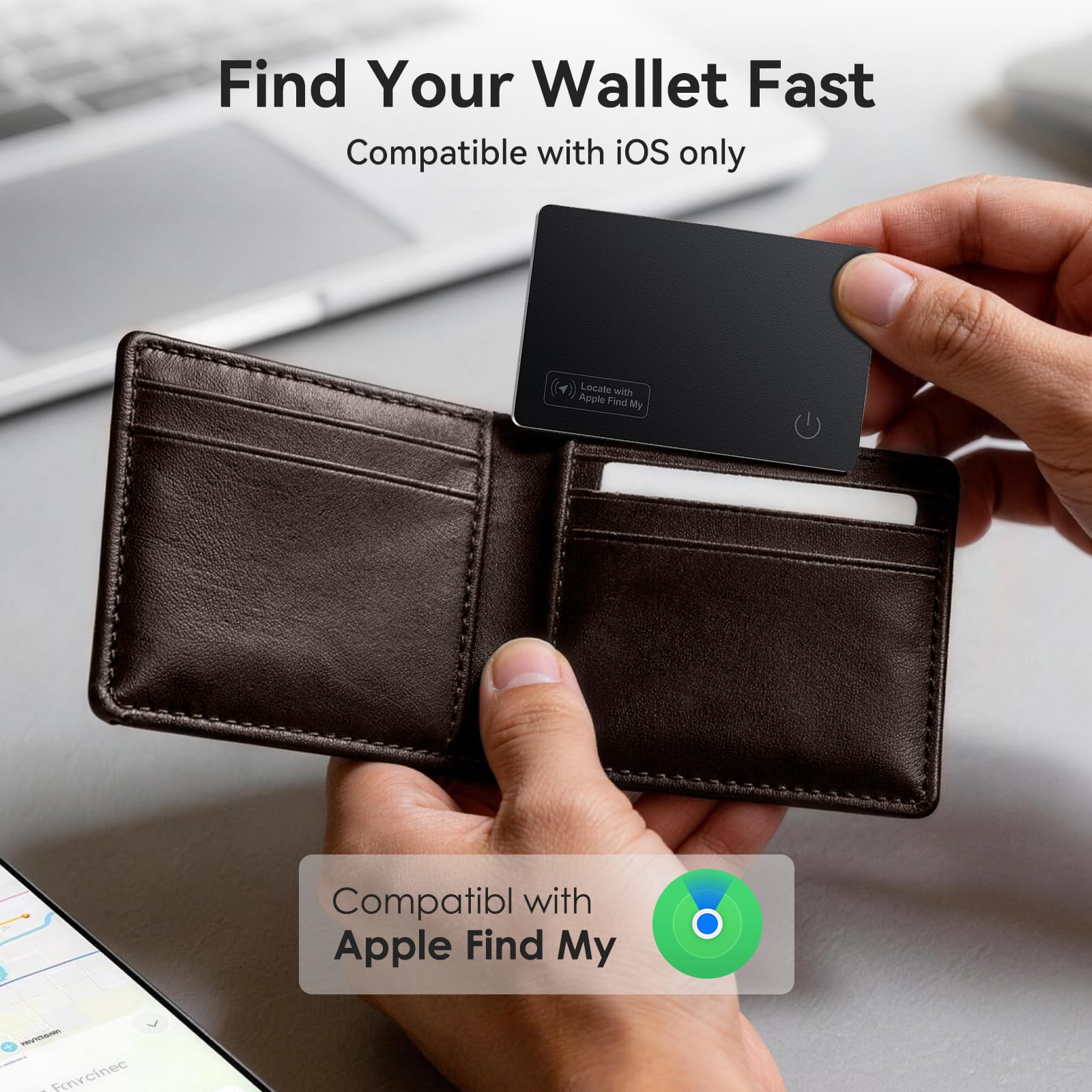 Tarjeta de seguimiento de cartera compatible con Apple Find My, buscador de billetera delgado de 0.08 pulgadas, impermeable IP68, tarjeta de seguimiento para cartera, etiqueta de equipaje