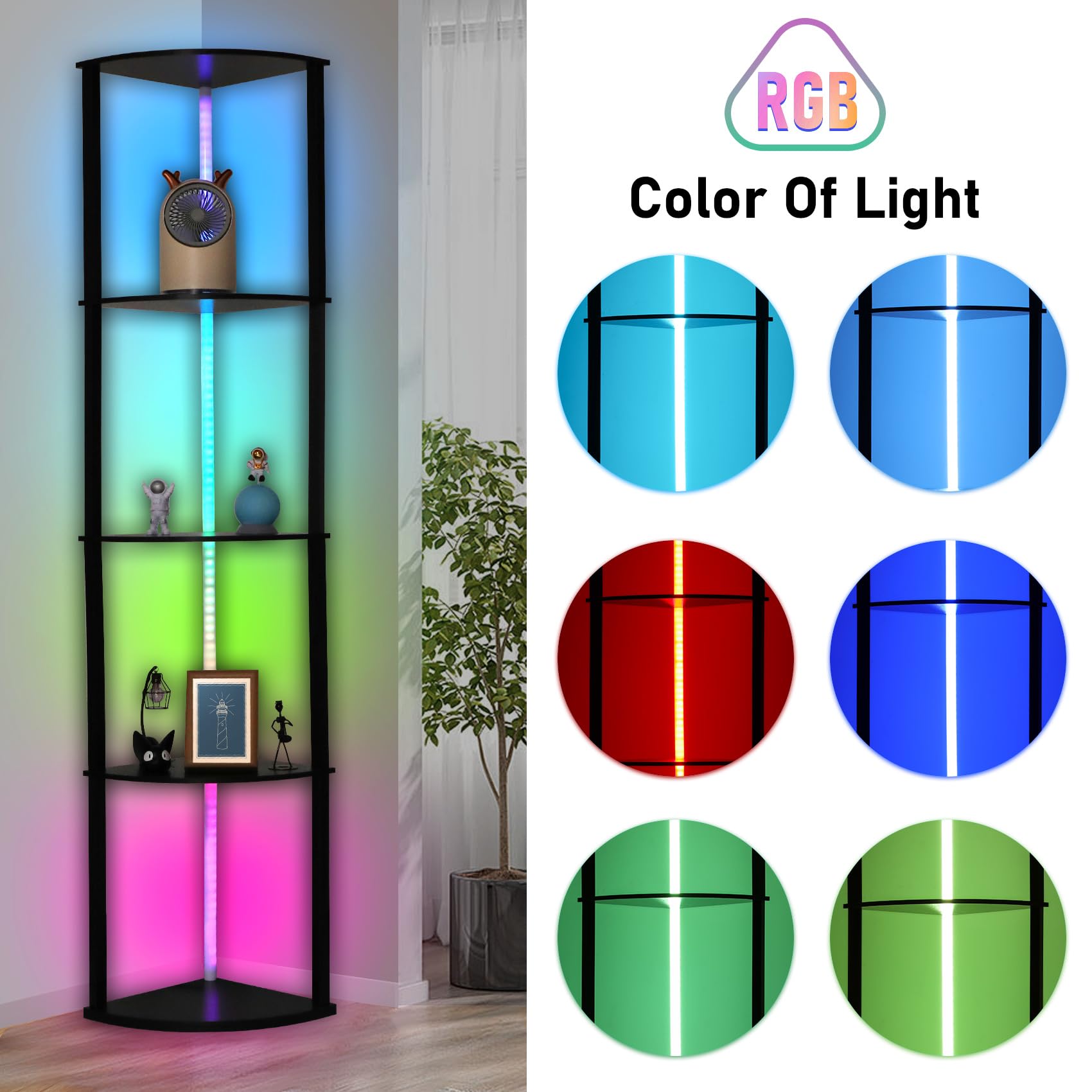 Amazon｜ライト付き5段コーナーシェルフ 6色RGB LED付き コーナー本棚