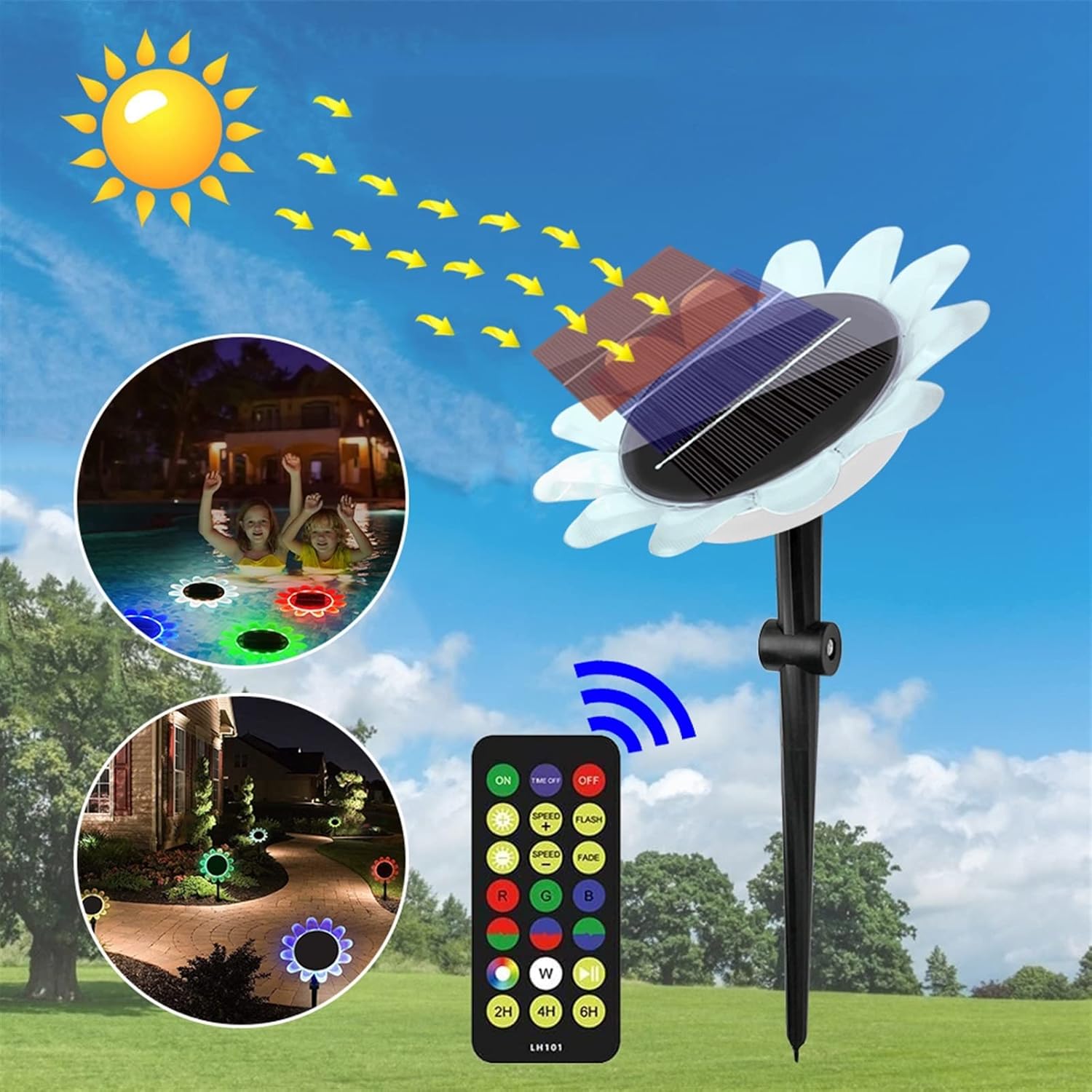 Remote Solar Floating Pool Light Outdoor Waterproof Sunflower Led Lights for Swimming Pools Garden Lawn Lamp Pond Lighting Solar(1 PCS)