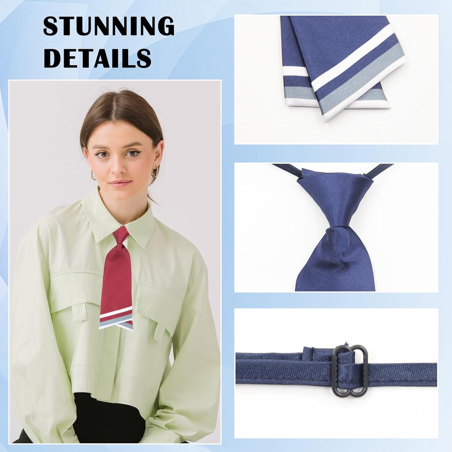 Luckyvestir Womens Neck Tie, Girls Uniform Tie for School Women, Adjustable Pre-tie Black Short Woman Ties for Shirts Work