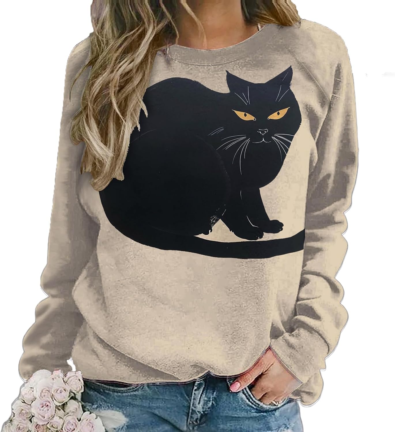 Long Sleeve Cat Shirts for Women Plus Size Cute Sweatshirt Casual Pullover Trendy Tops