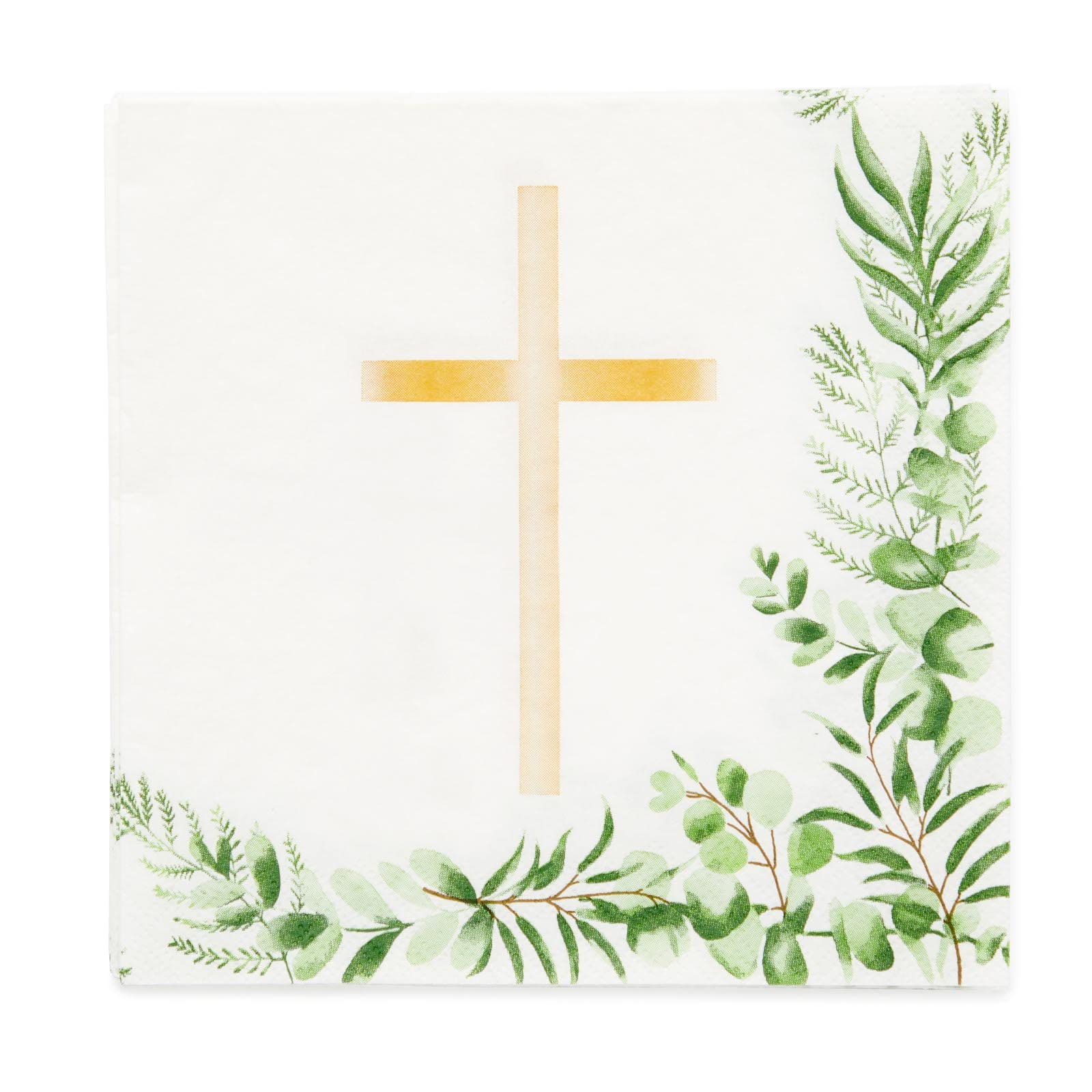 Amscan 9915622 Botanical Celebration Cross Luncheon Napkin- 20 Pack, Gold